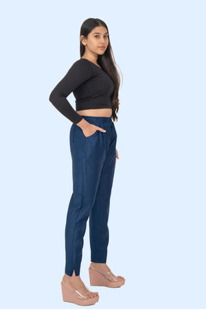 Blue Rayon Silk Pants