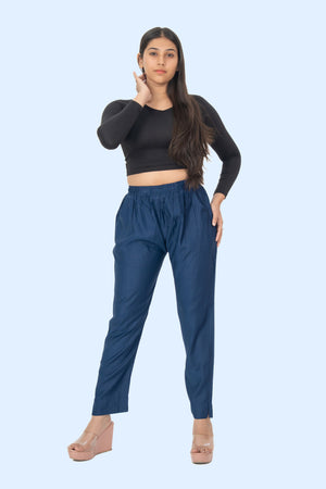 Blue Rayon Silk Pants
