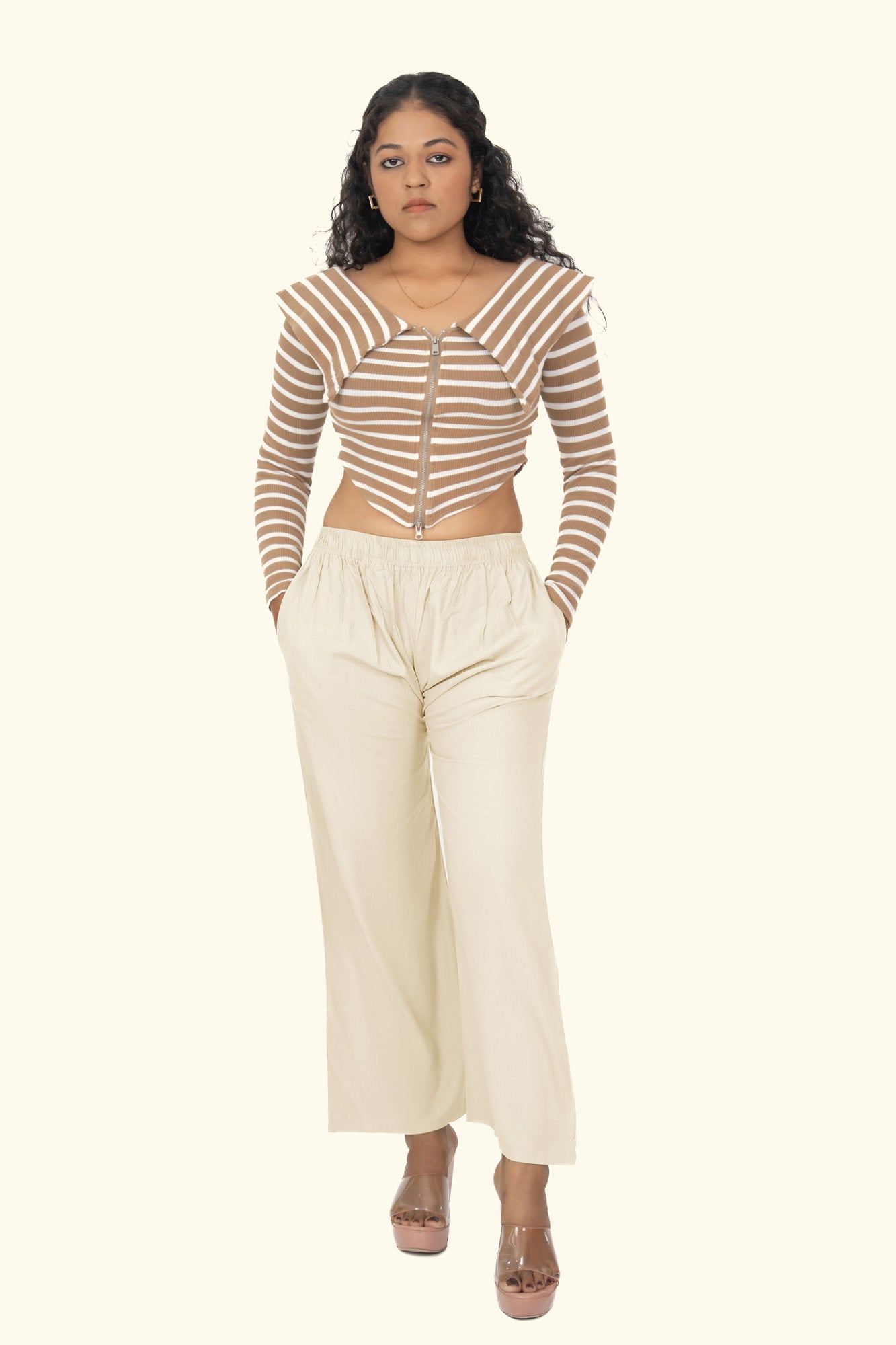 Cream Pocket Premium Rayon Palazzo