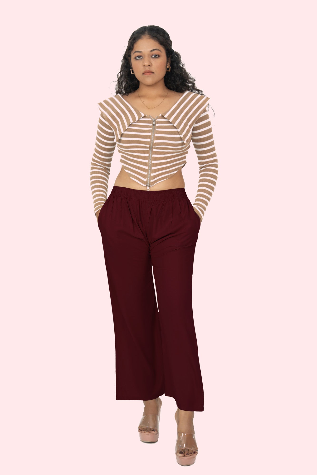 Maroon Pocket Premium Rayon Palazzo