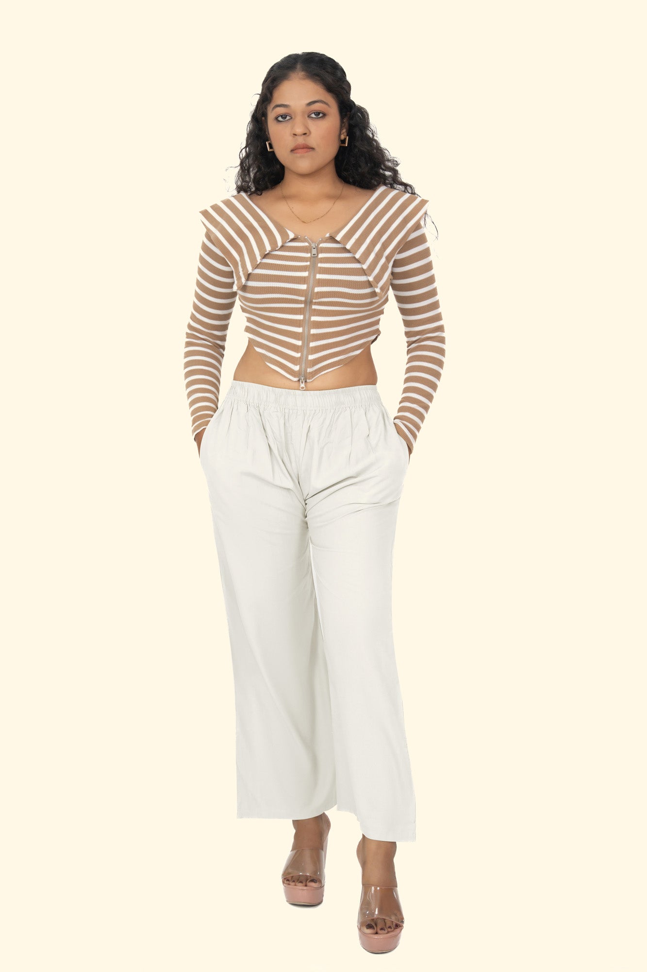 Off White Pocket Premium Rayon Palazzo