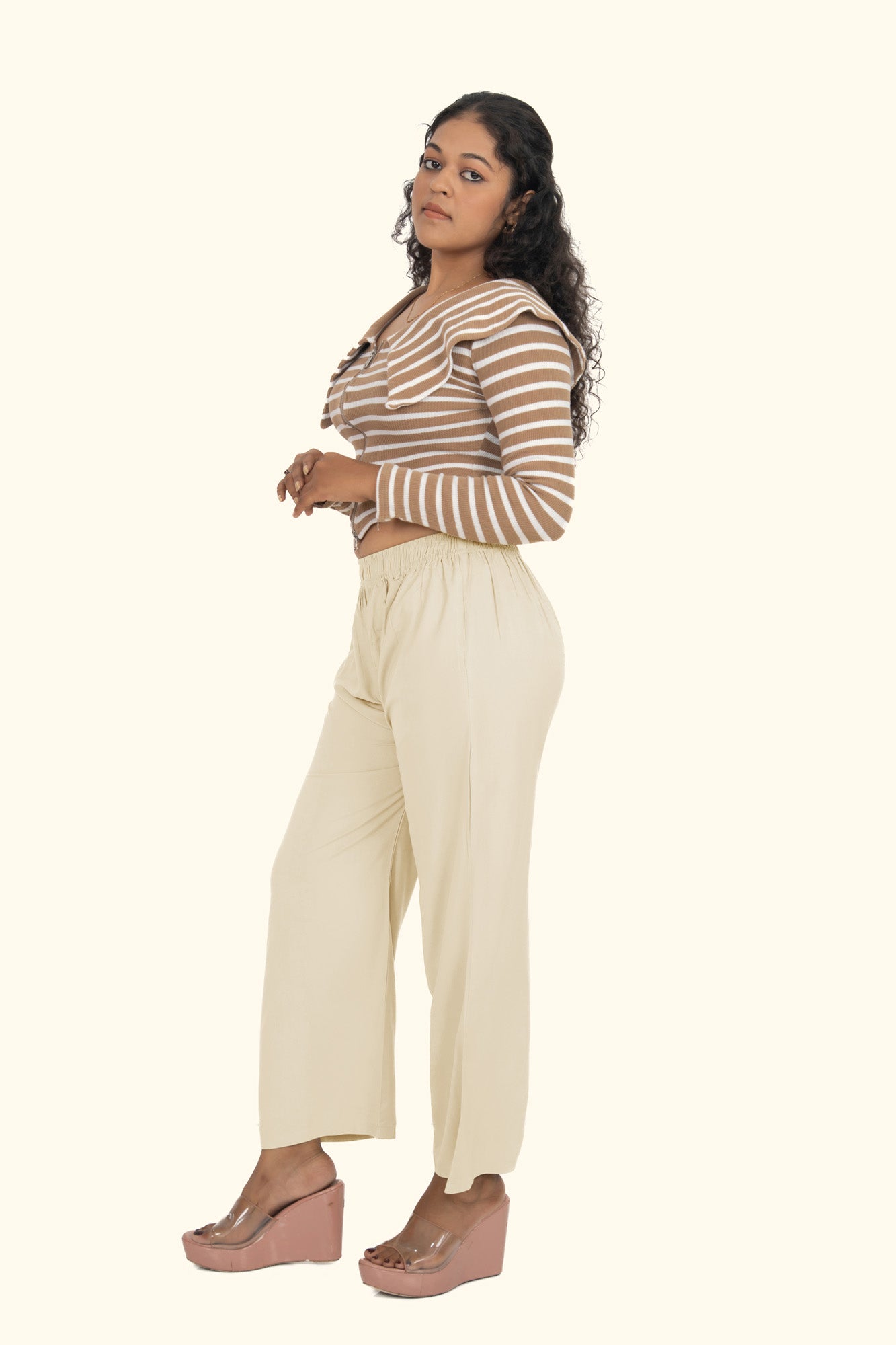 Cream Pocket Premium Rayon Palazzo