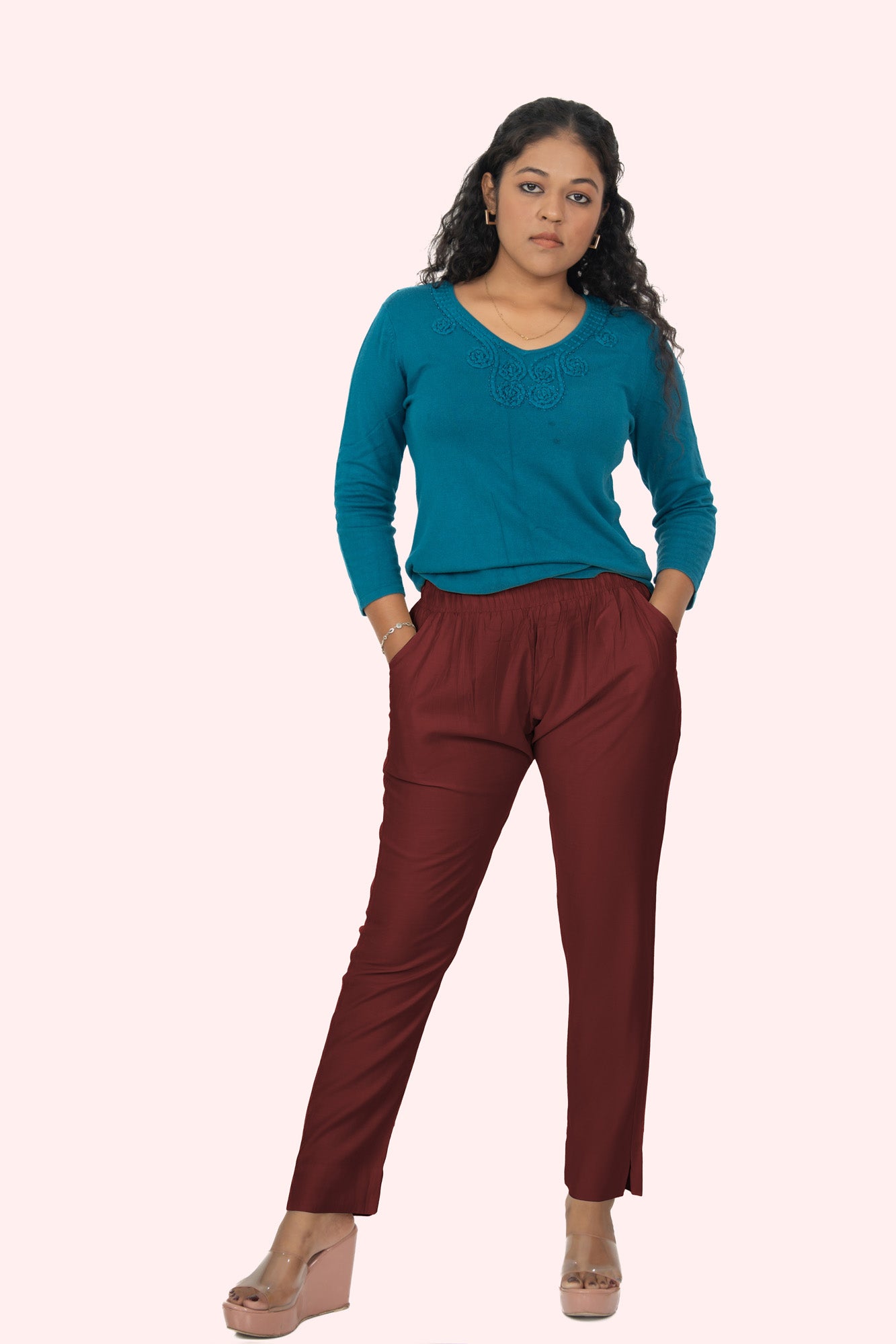 Maroon Rayon Silk Pants