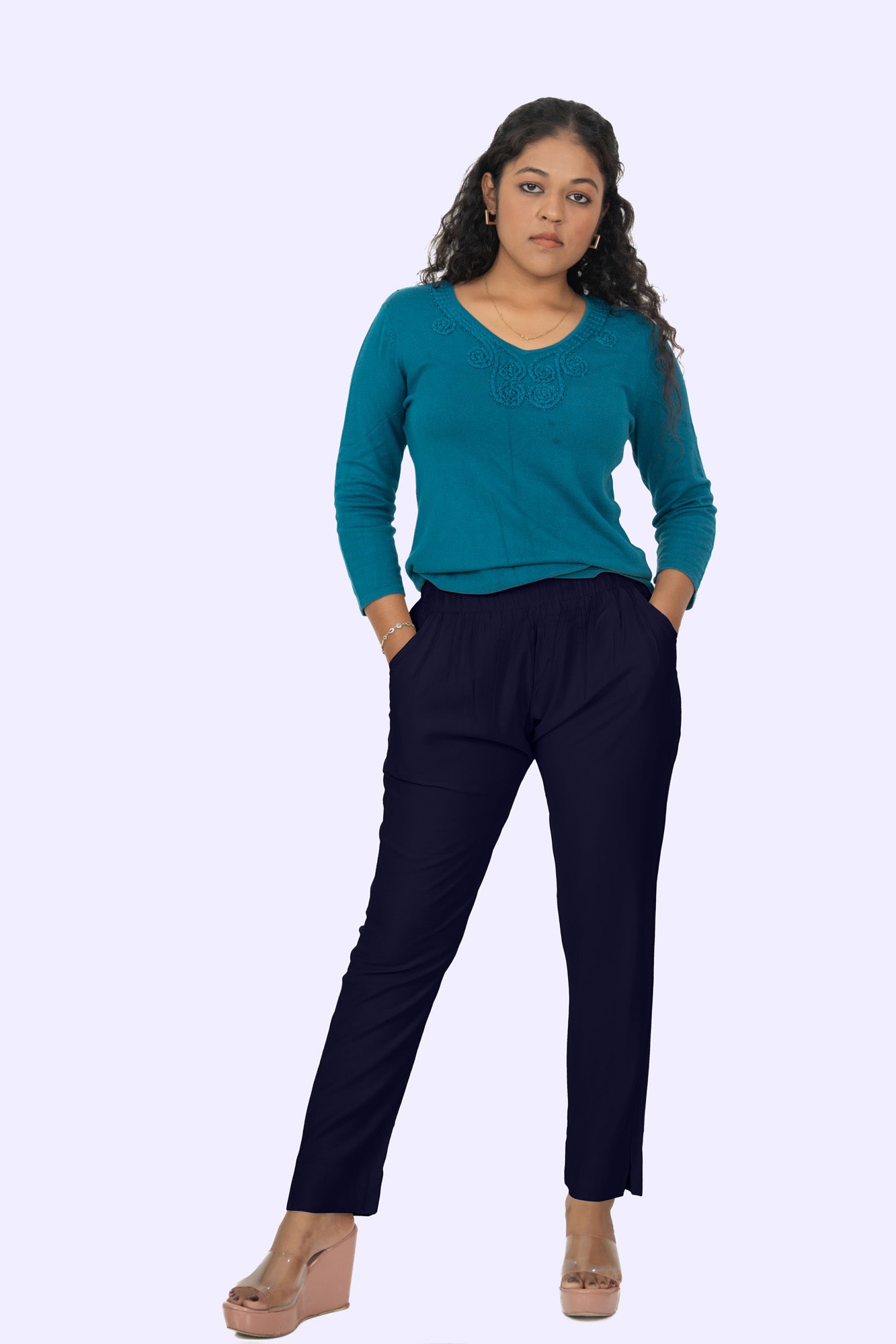 Navy Rayon Silk Pants