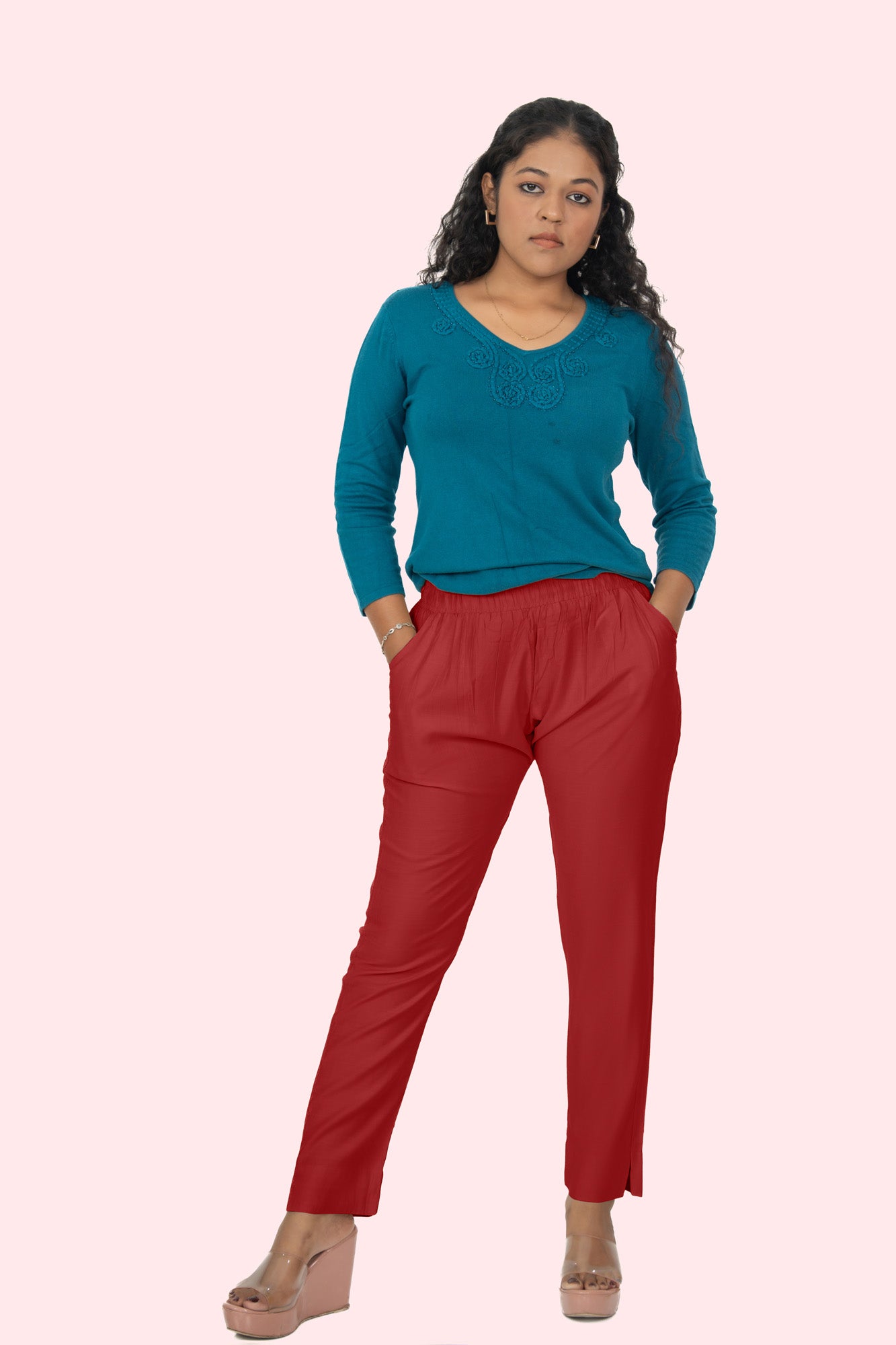 Red Rayon Silk Pants