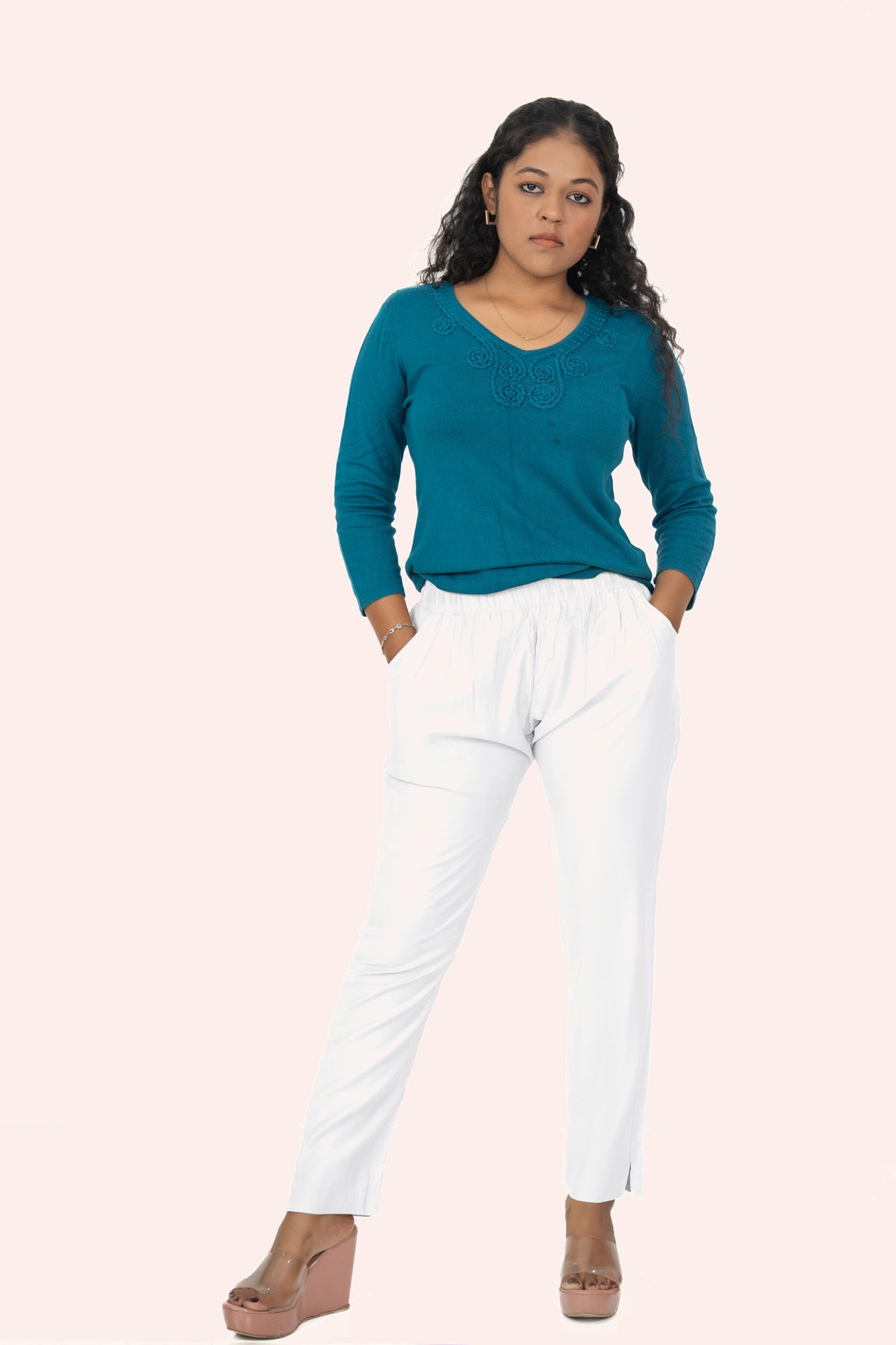 White Rayon Silk Pants