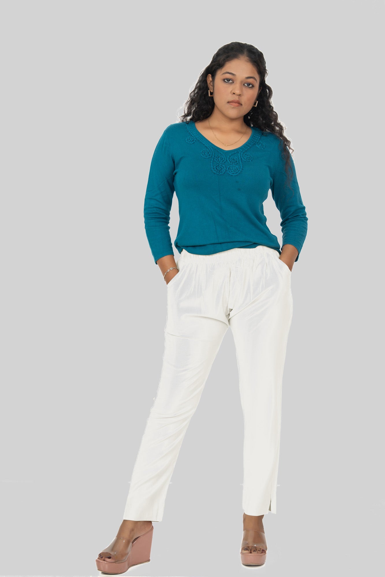 Off White Rayon Silk Pants