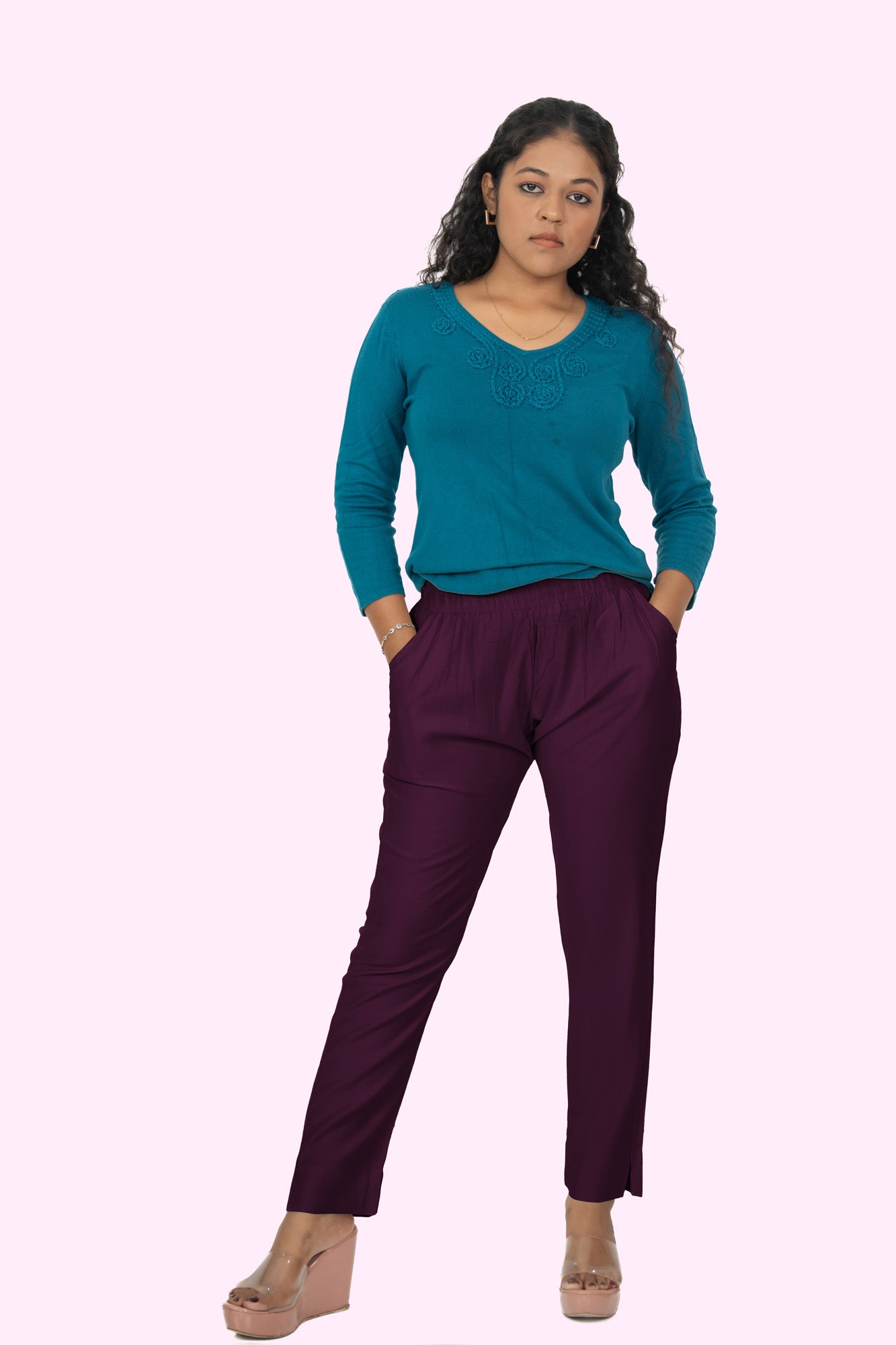 Wine Rayon Silk Pants