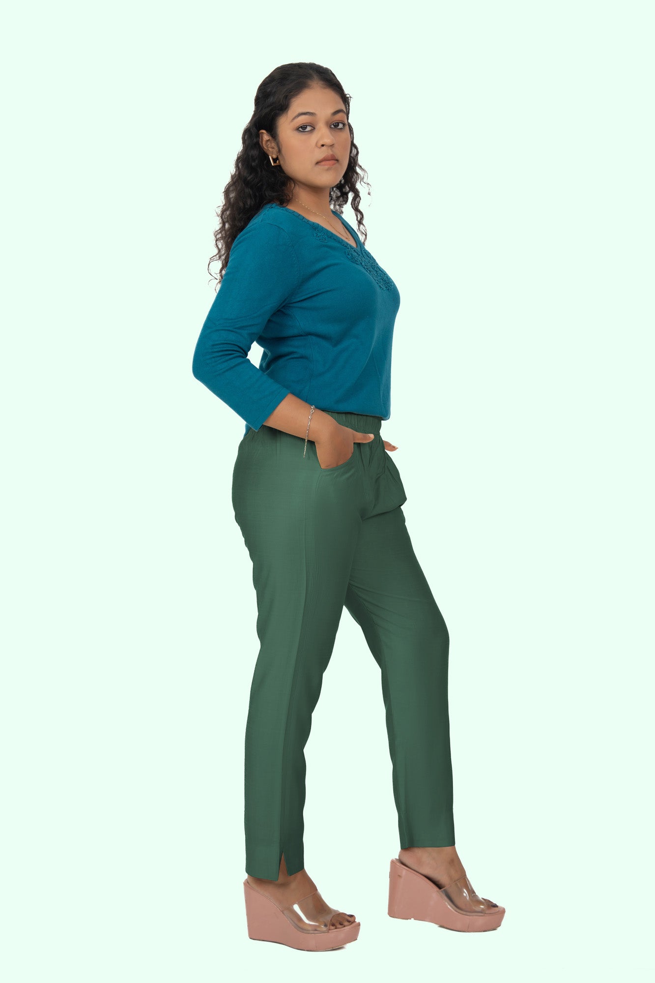 Dusty Green Rayon Silk Pants