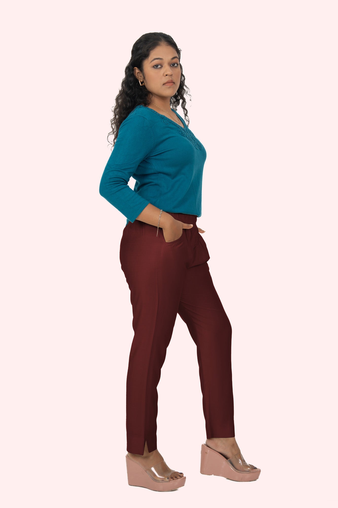 Maroon Rayon Silk Pants