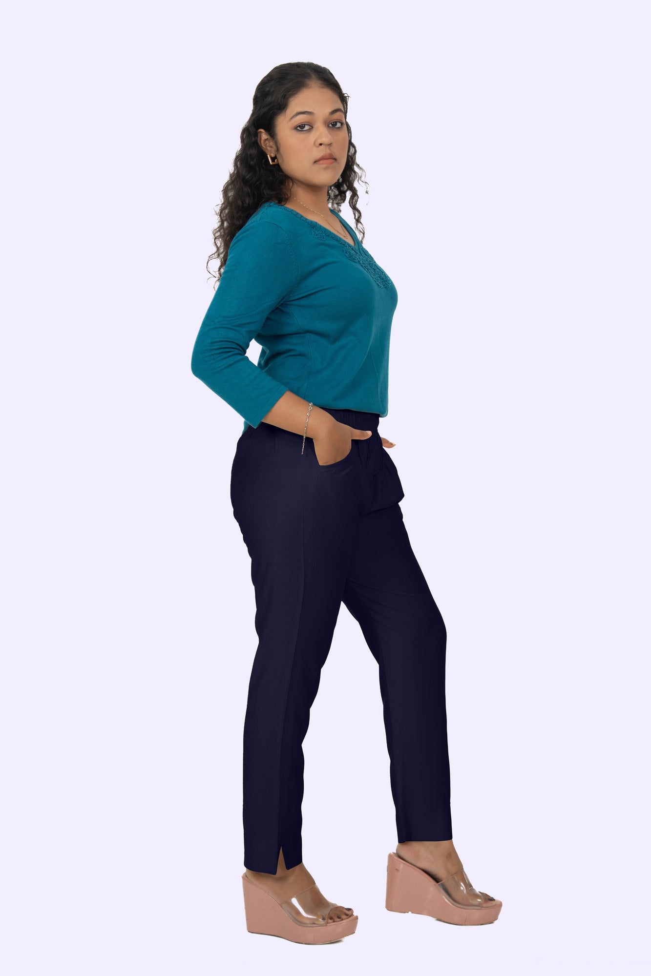 Navy Rayon Silk Pants