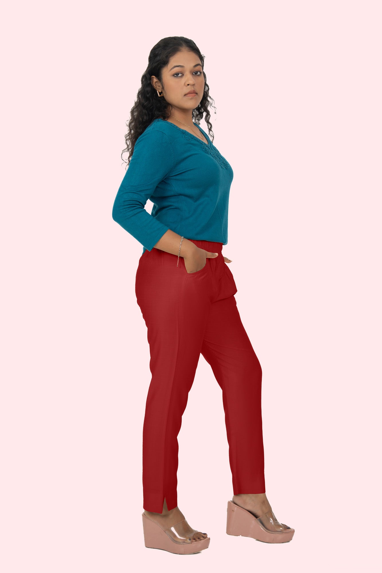 Red Rayon Silk Pants