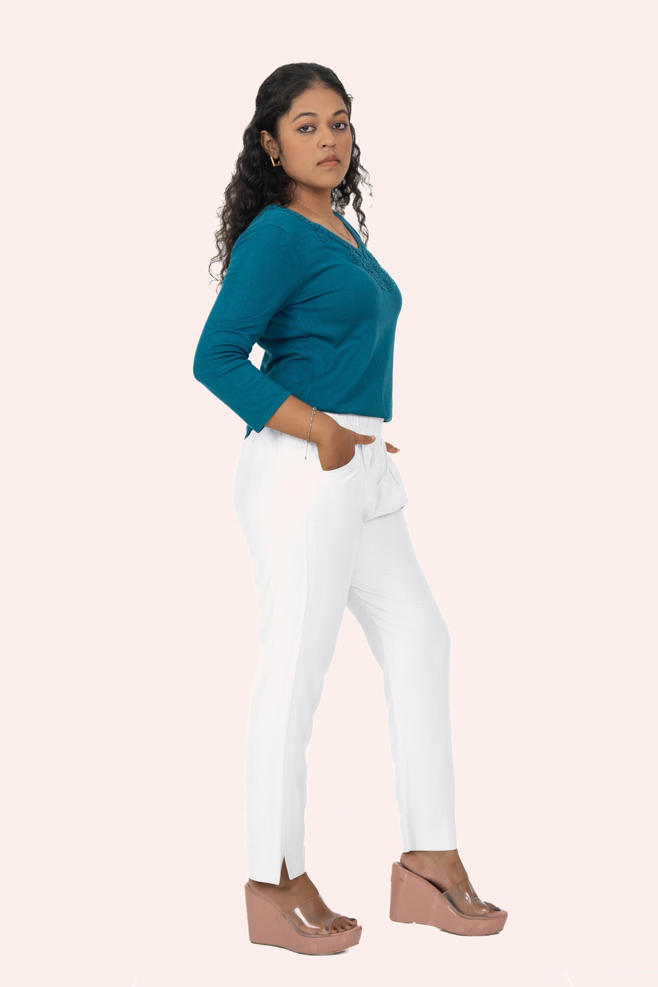 White Rayon Silk Pants