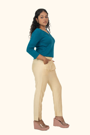 Beige Rayon Silk Pants
