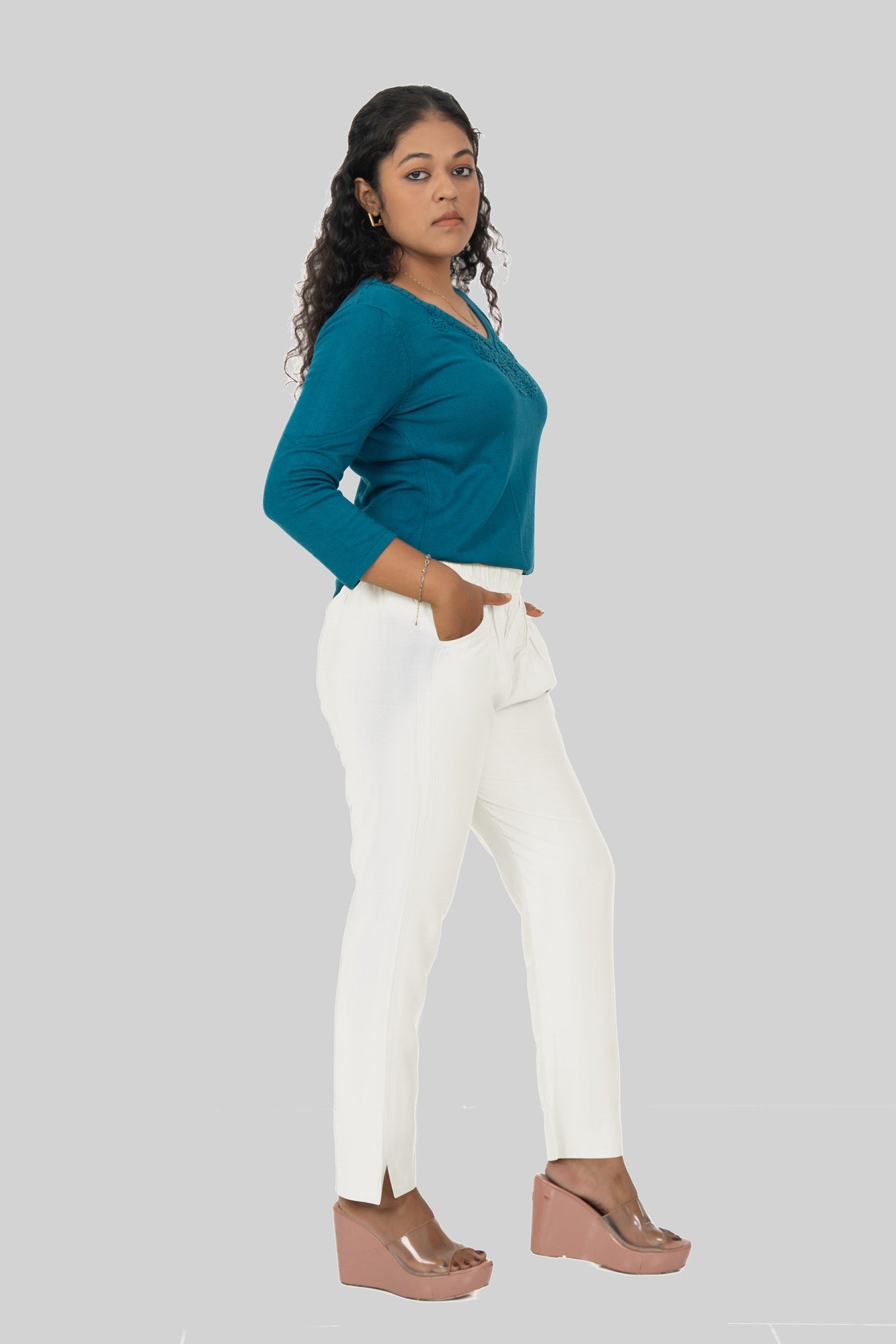 Off White Rayon Silk Pants
