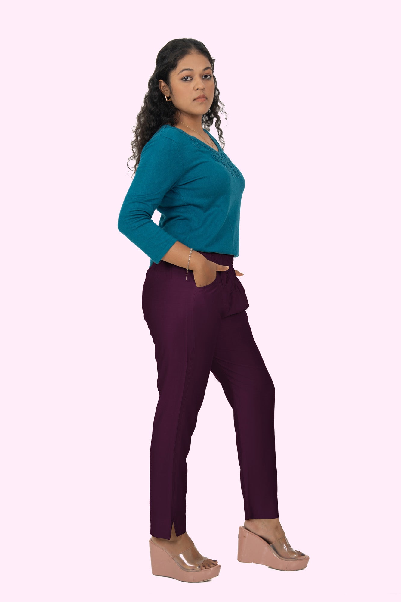Wine Rayon Silk Pants