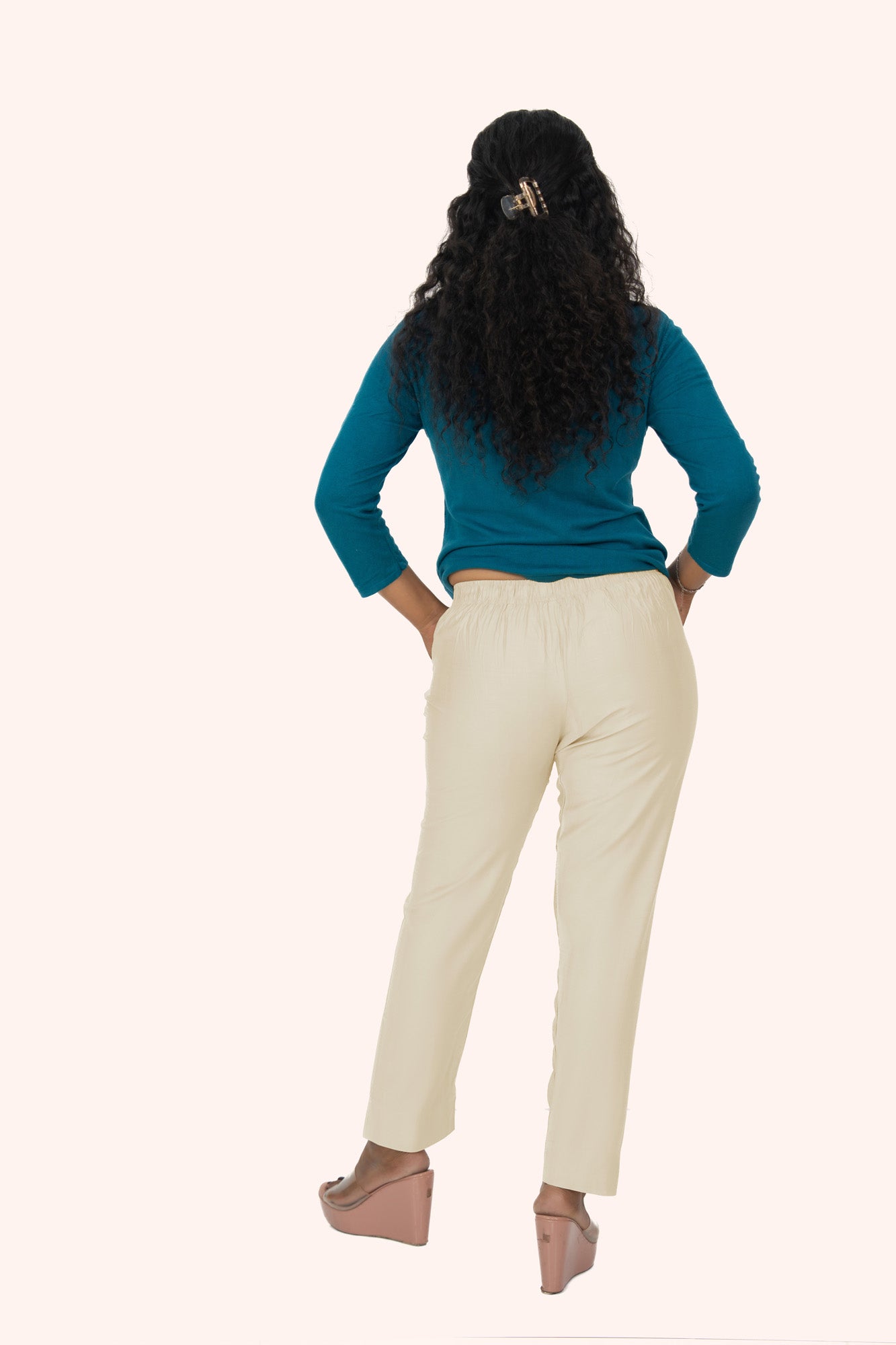 Cream Rayon Silk Pants