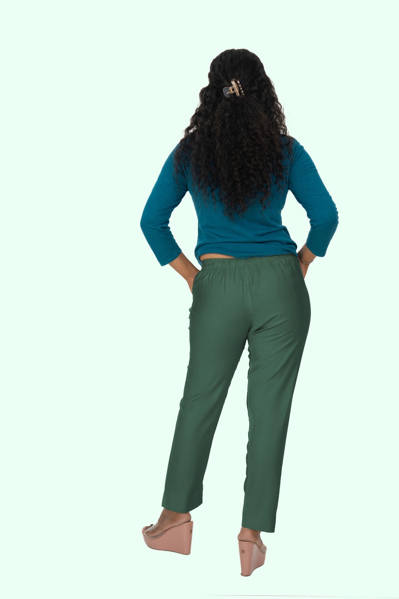 Dusty Green Rayon Silk Pants