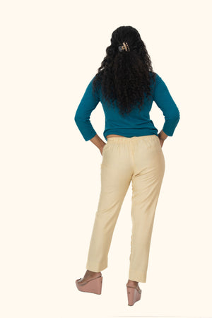 Beige Rayon Silk Pants