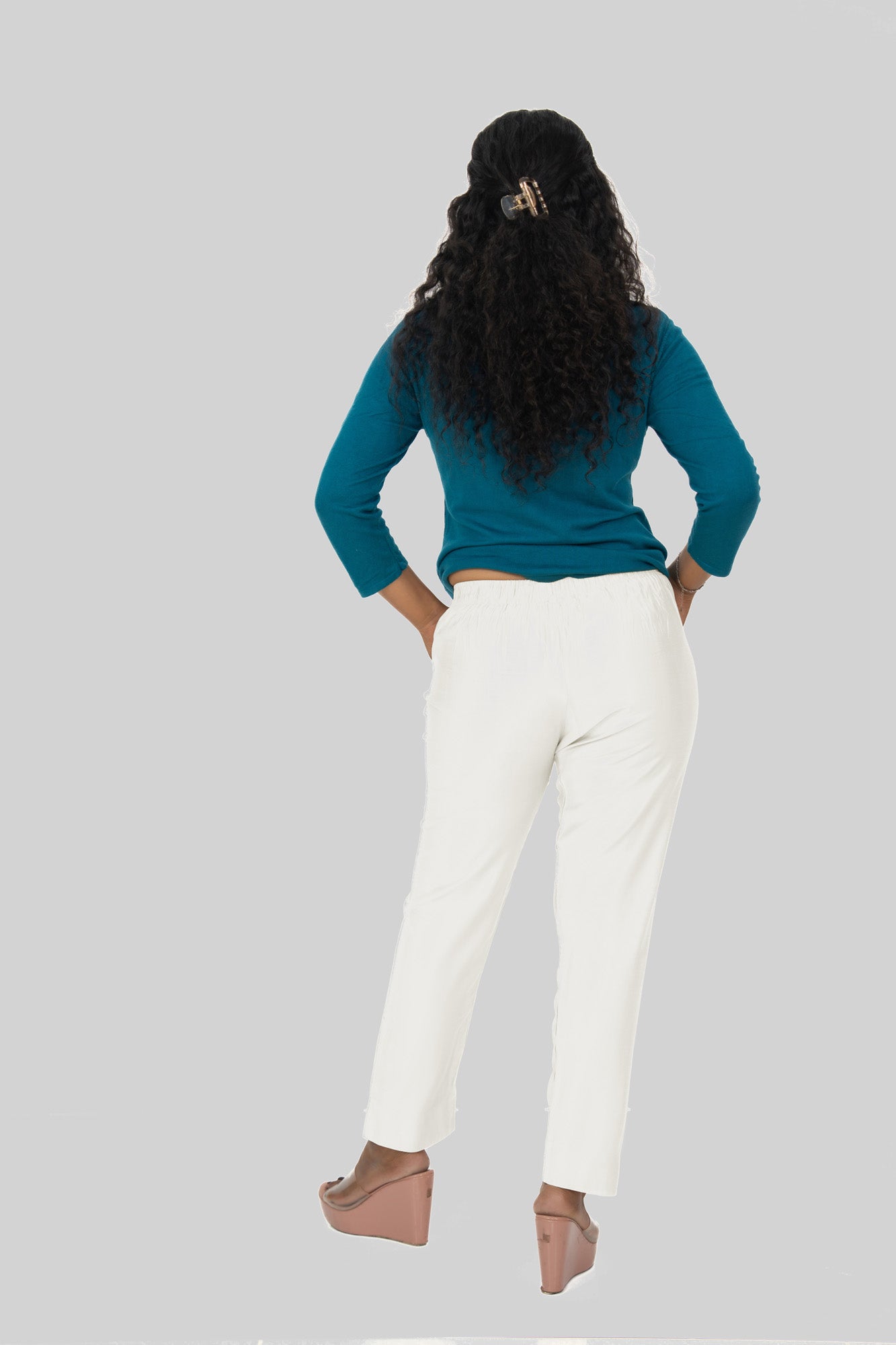 Off White Rayon Silk Pants