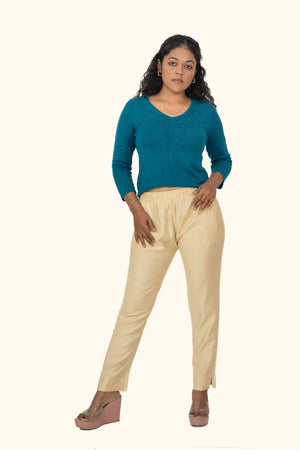 Beige Rayon Silk Pants