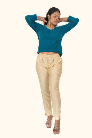 Beige Rayon Silk Pants