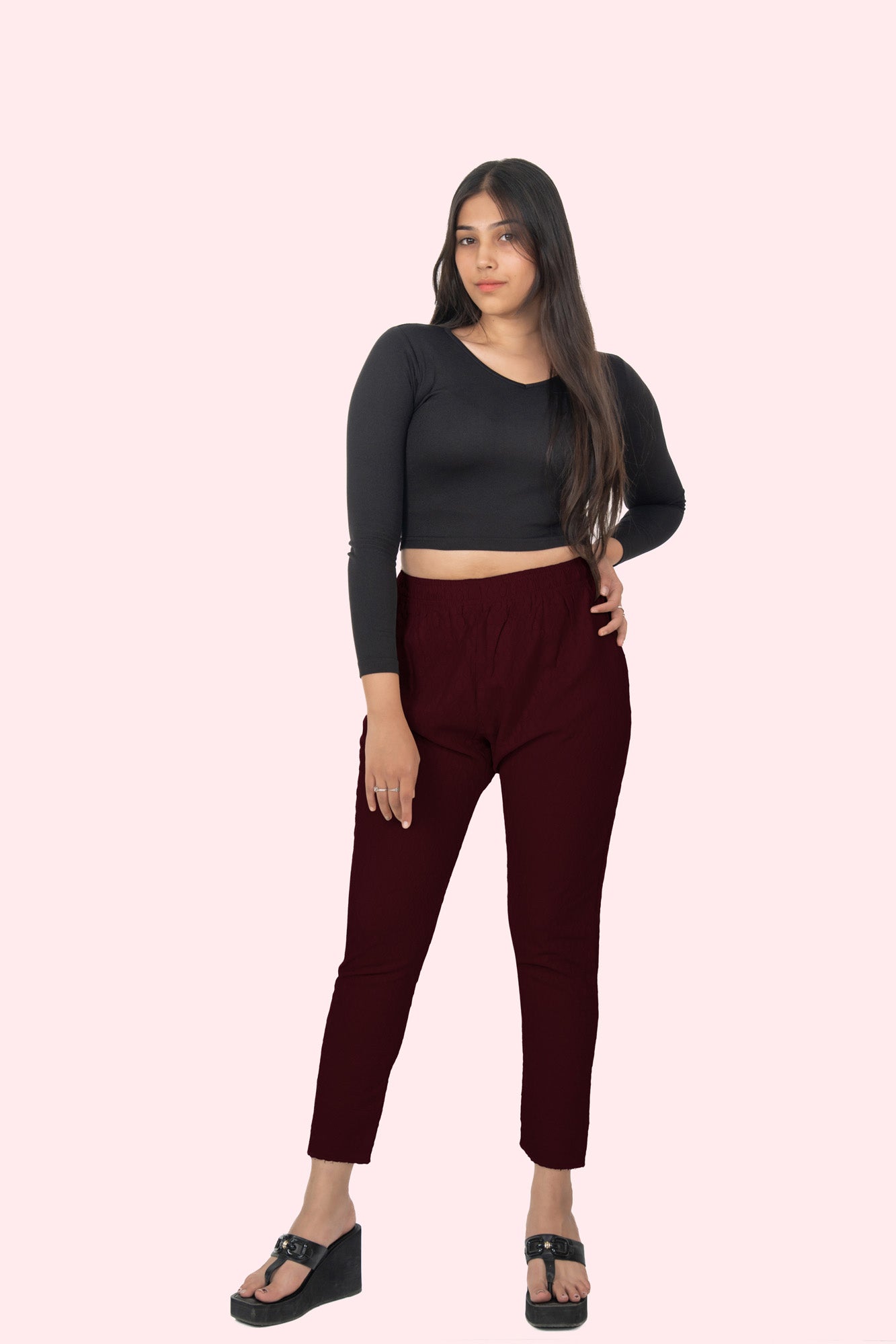 Maroon Rayon Chikan Pant