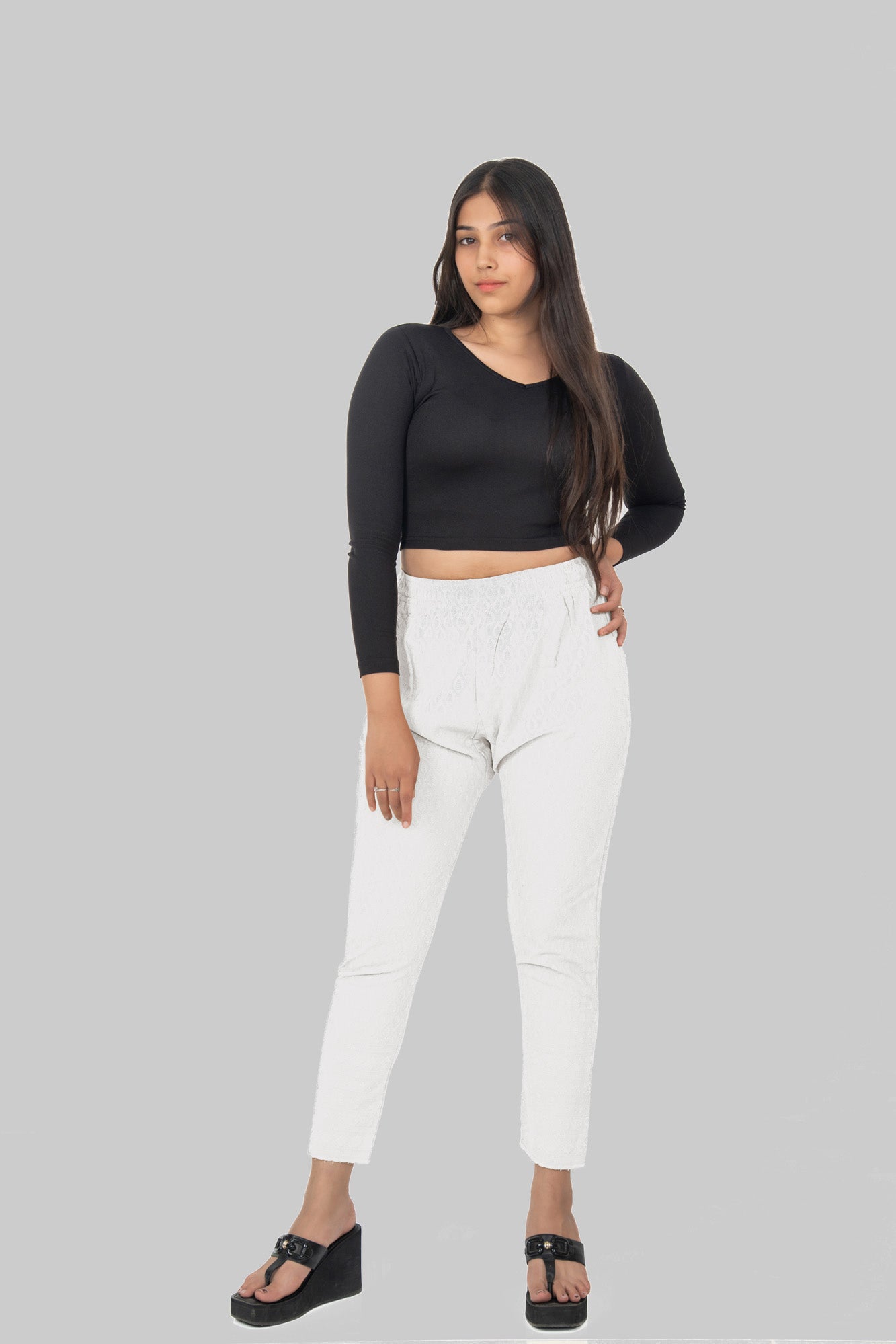 White Rayon Chikan Pant