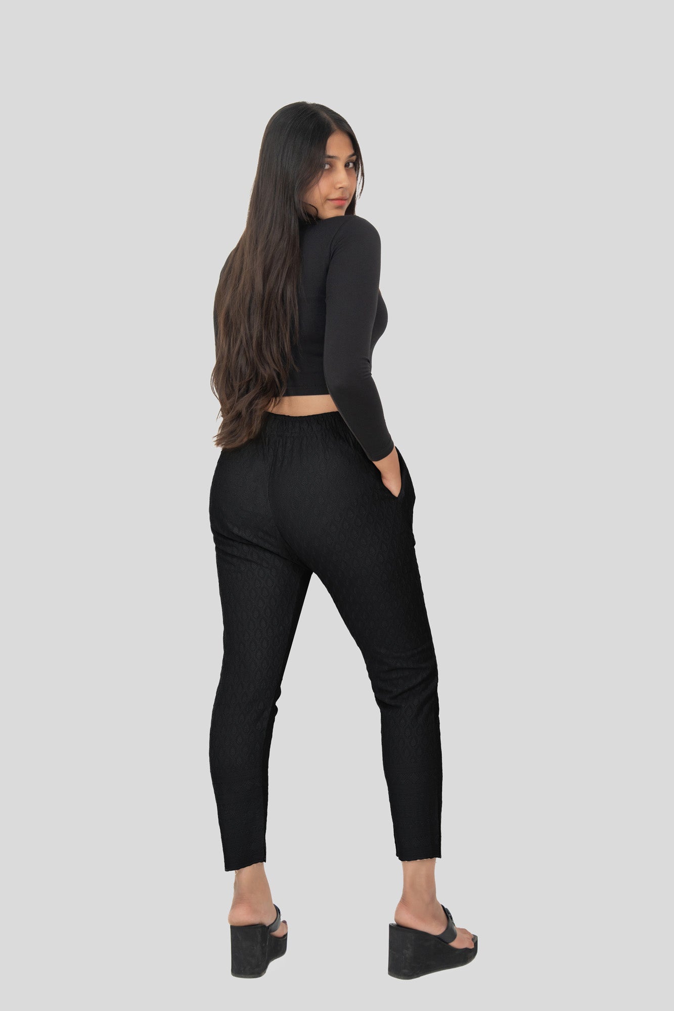 Black Rayon Chikan Pant