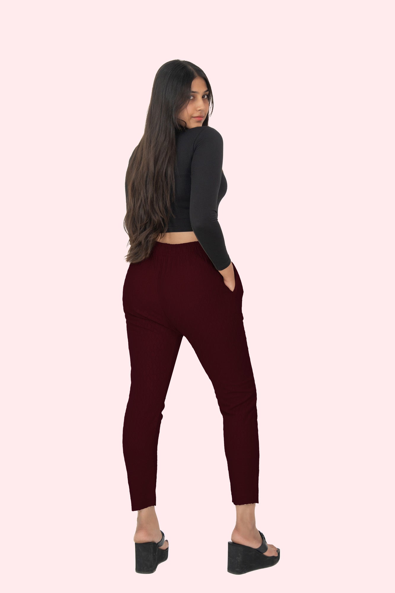 Maroon Rayon Chikan Pant