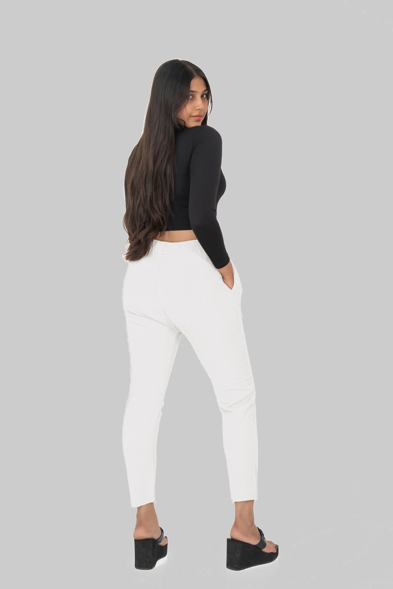White Rayon Chikan Pant
