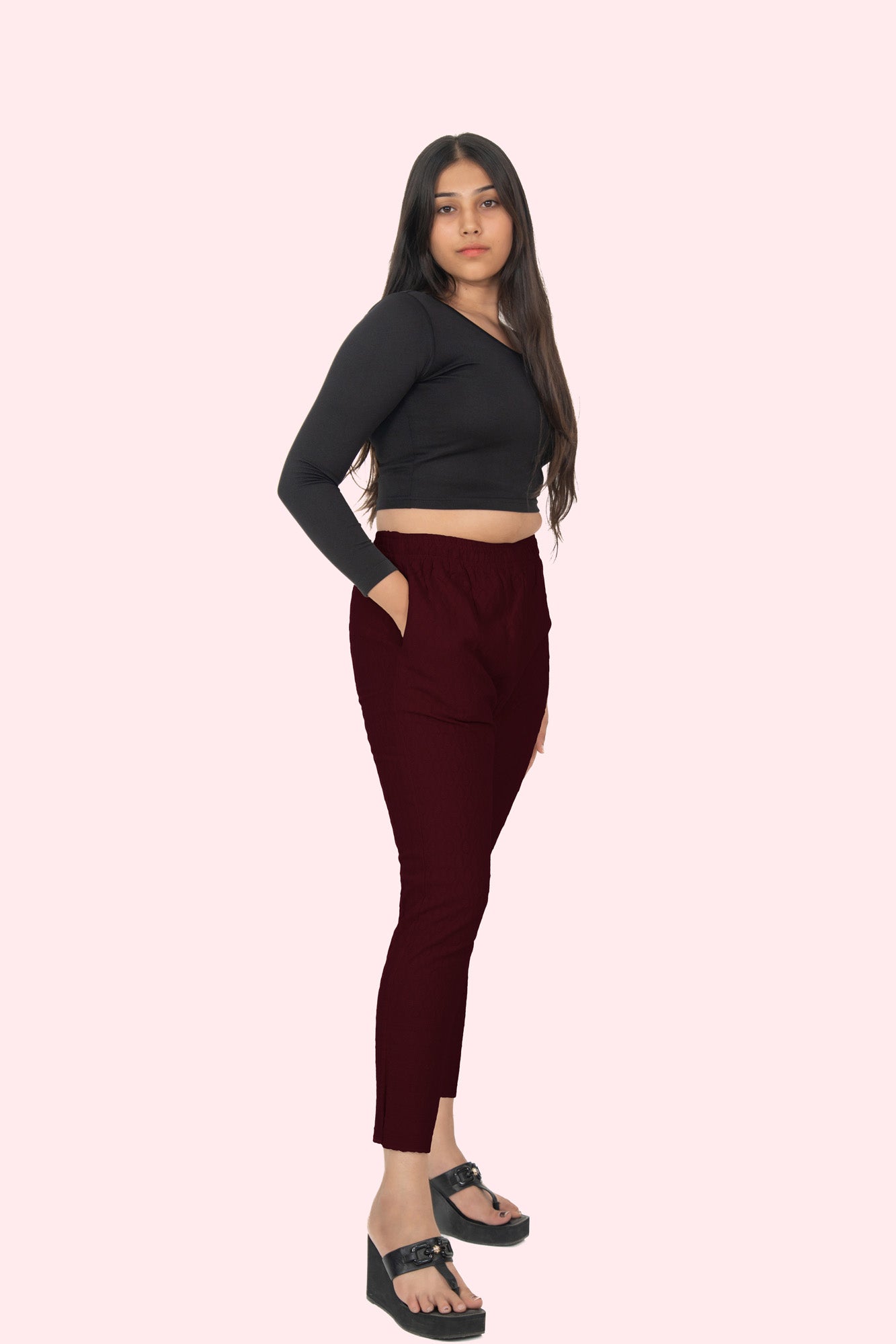Maroon Rayon Chikan Pant