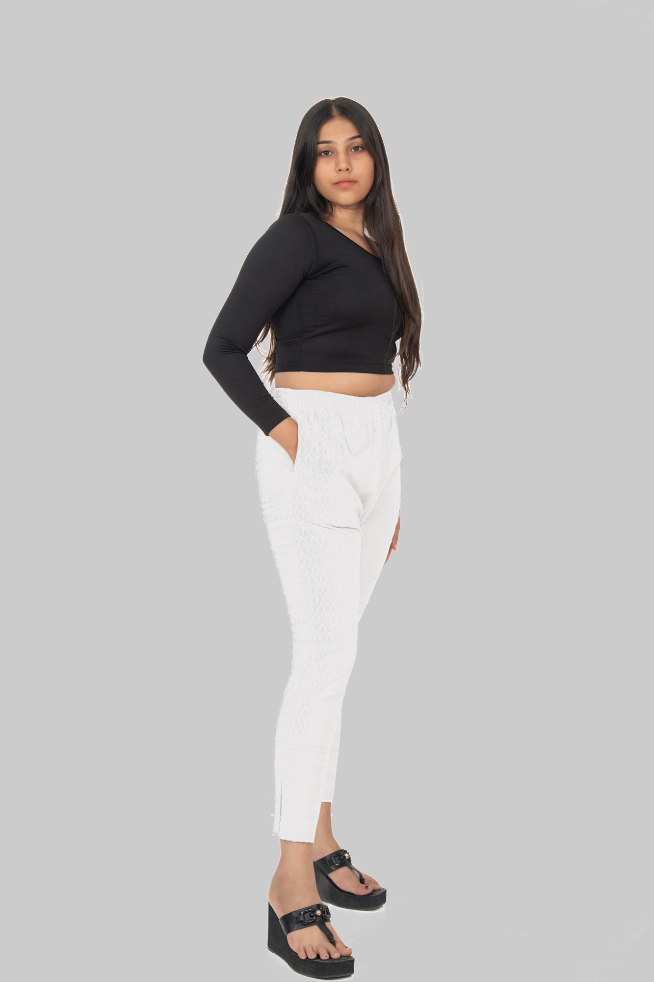 White Rayon Chikan Pant