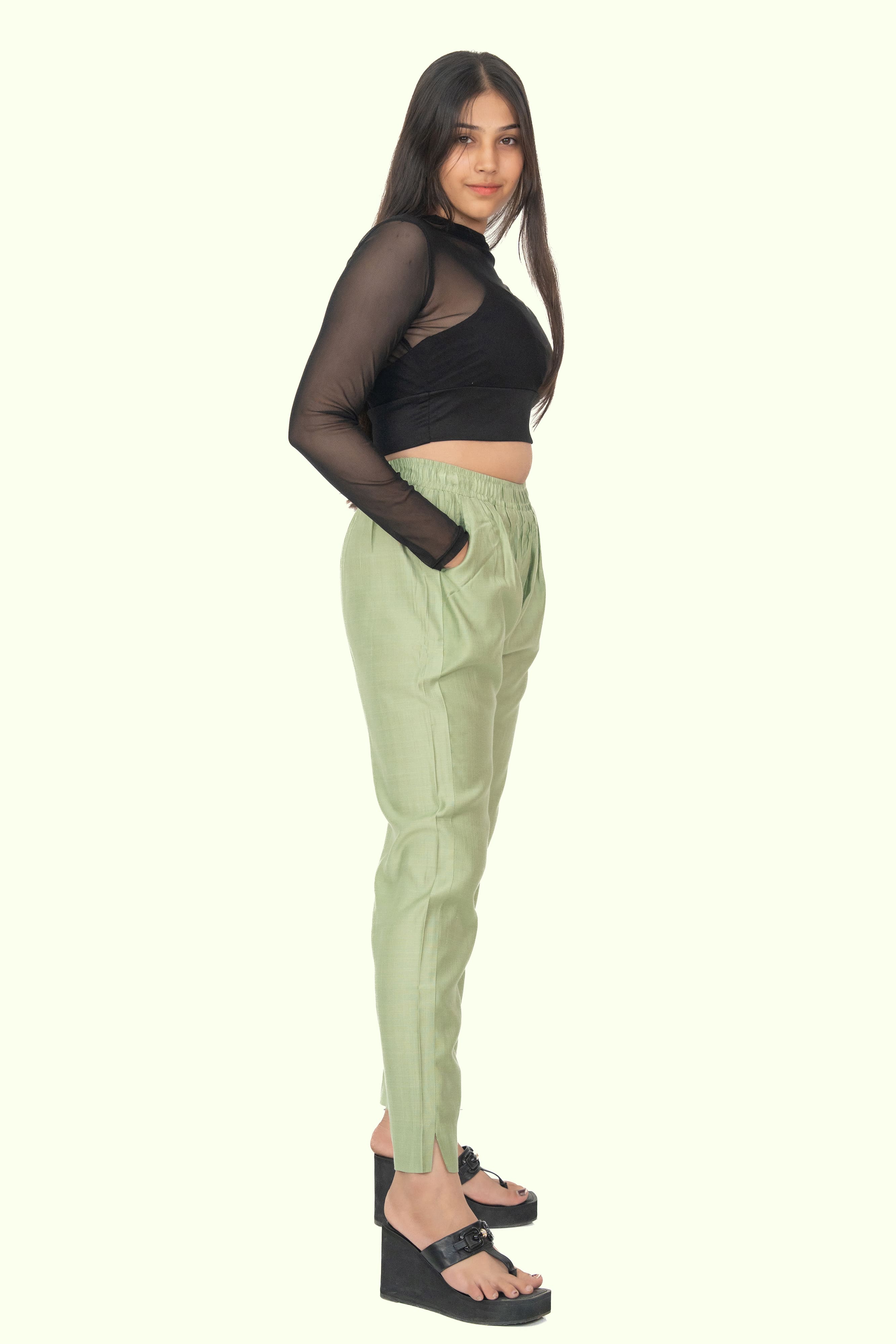 Fire Green Rayon Silk Pants