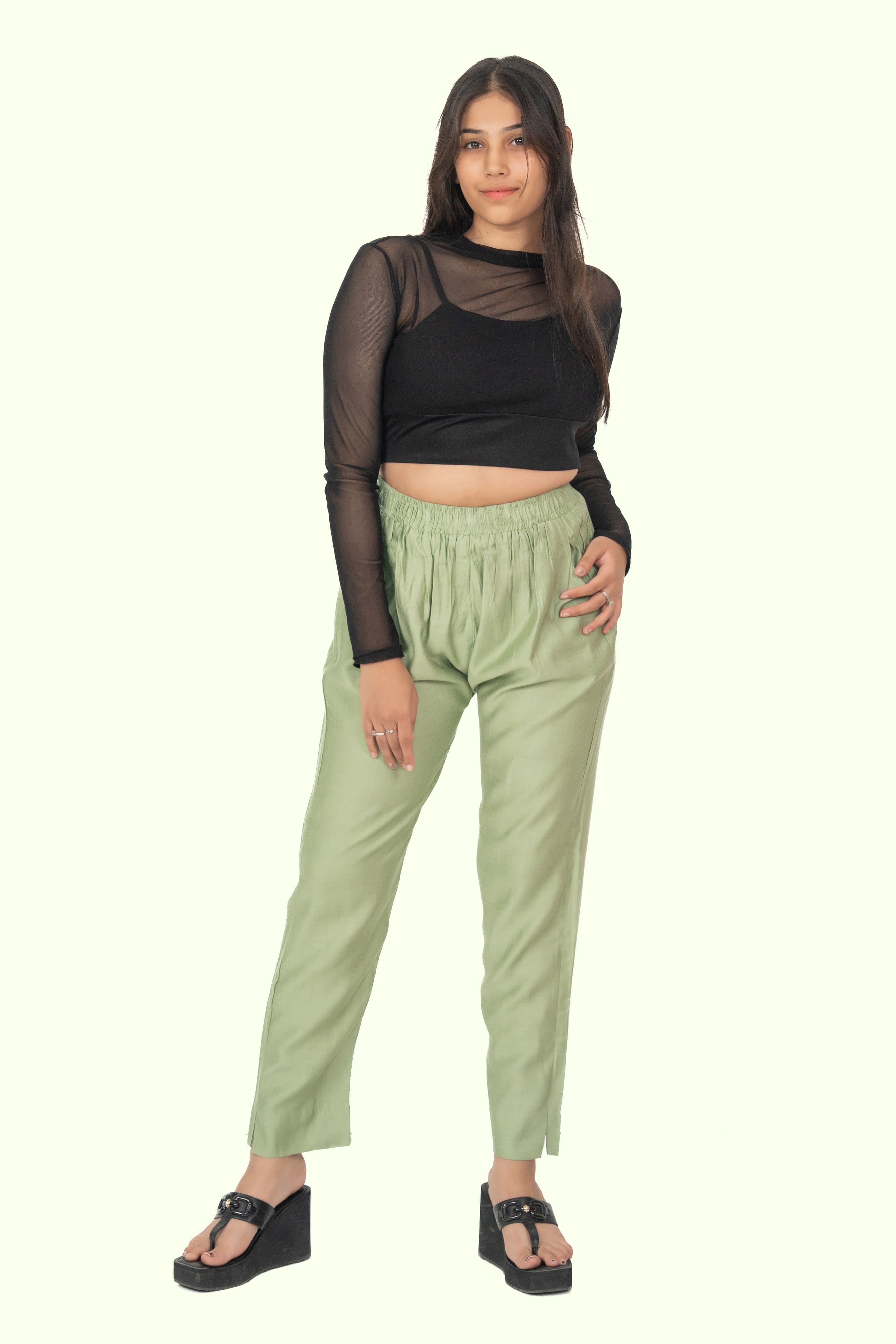 Fire Green Rayon Silk Pants