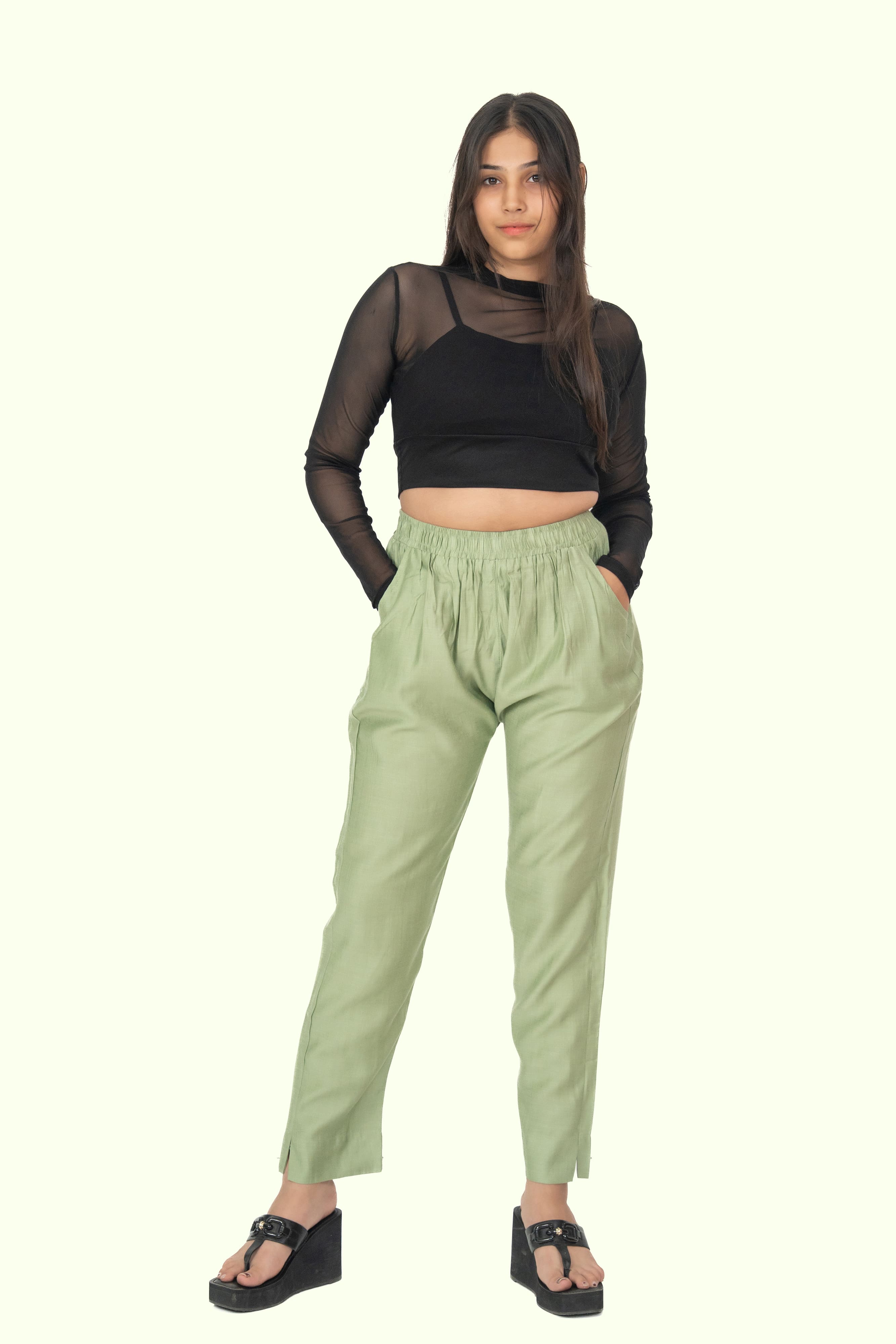 Fire Green Rayon Silk Pants