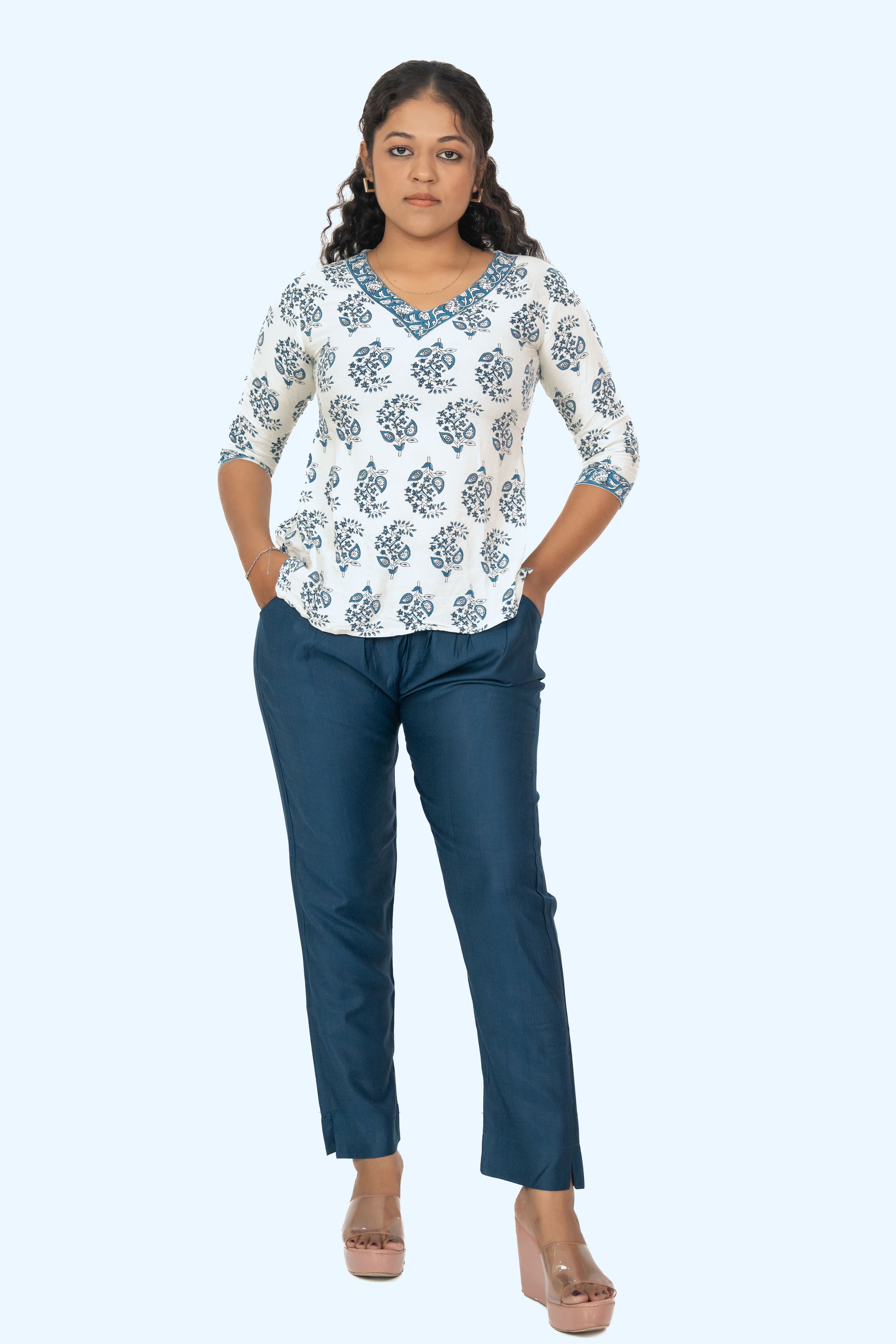 Peacock Blue Rayon Silk Pants