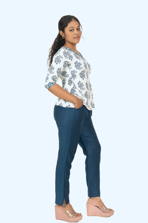 Peacock Blue Rayon Silk Pants