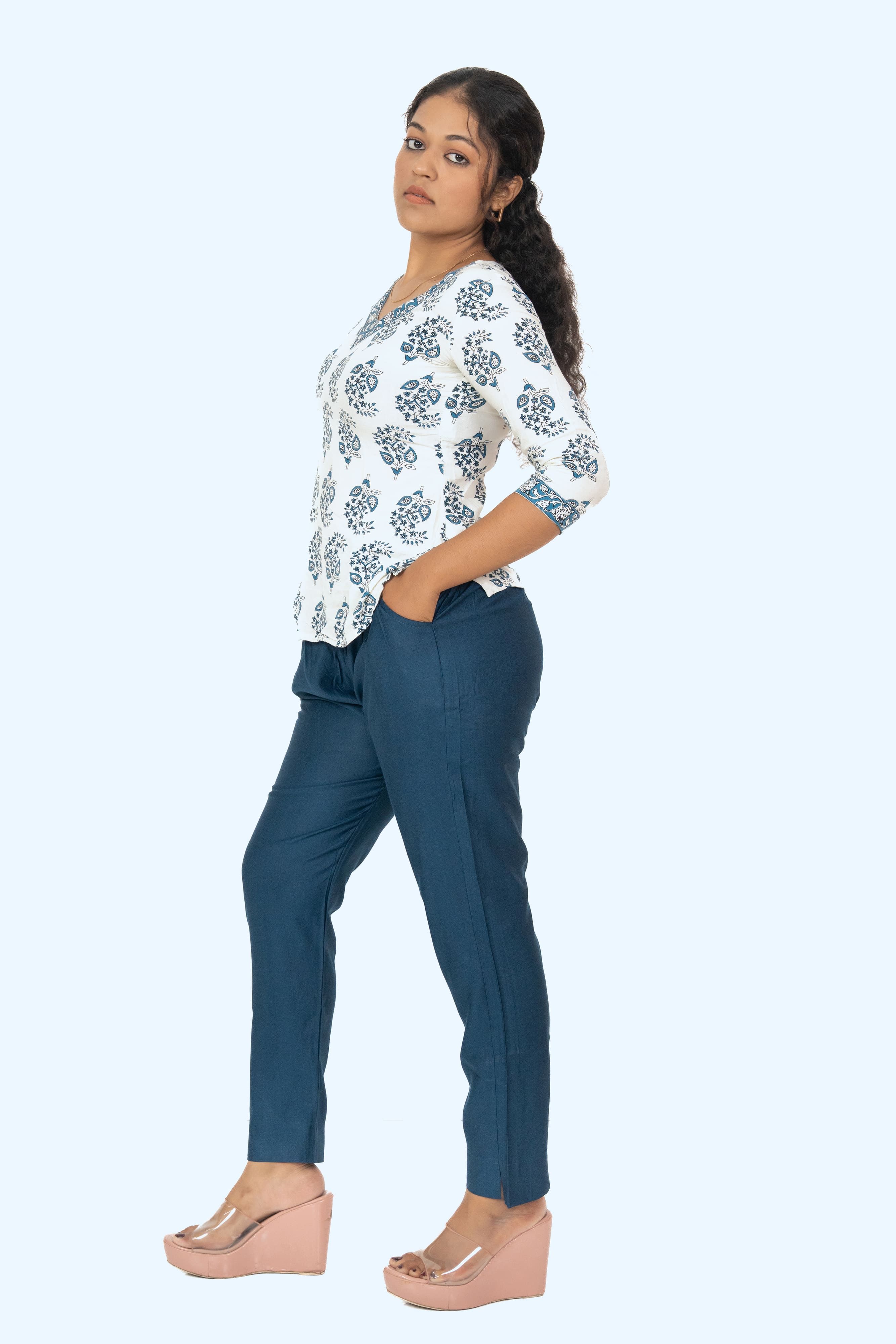 Peacock Blue Rayon Silk Pants