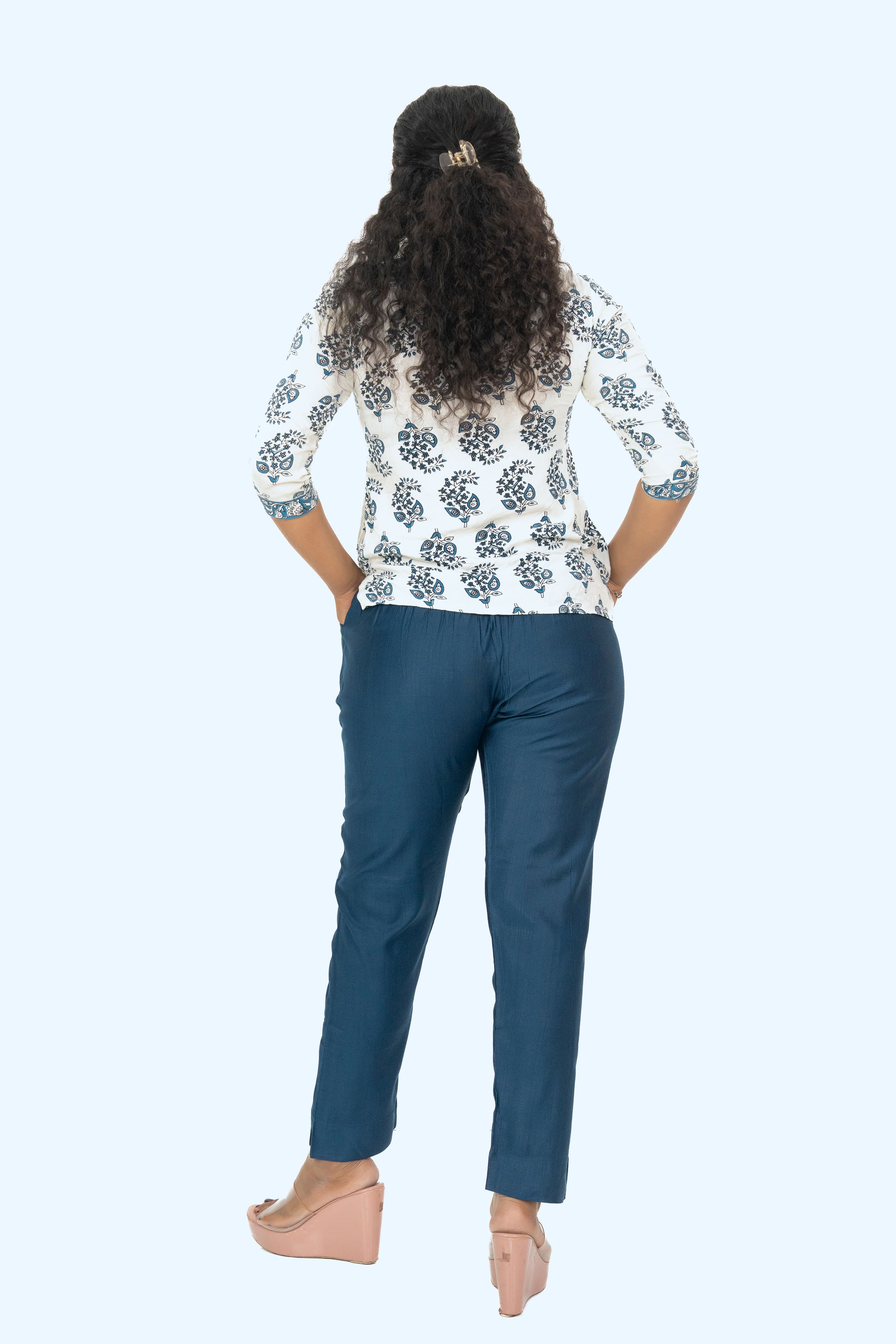 Peacock Blue Rayon Silk Pants