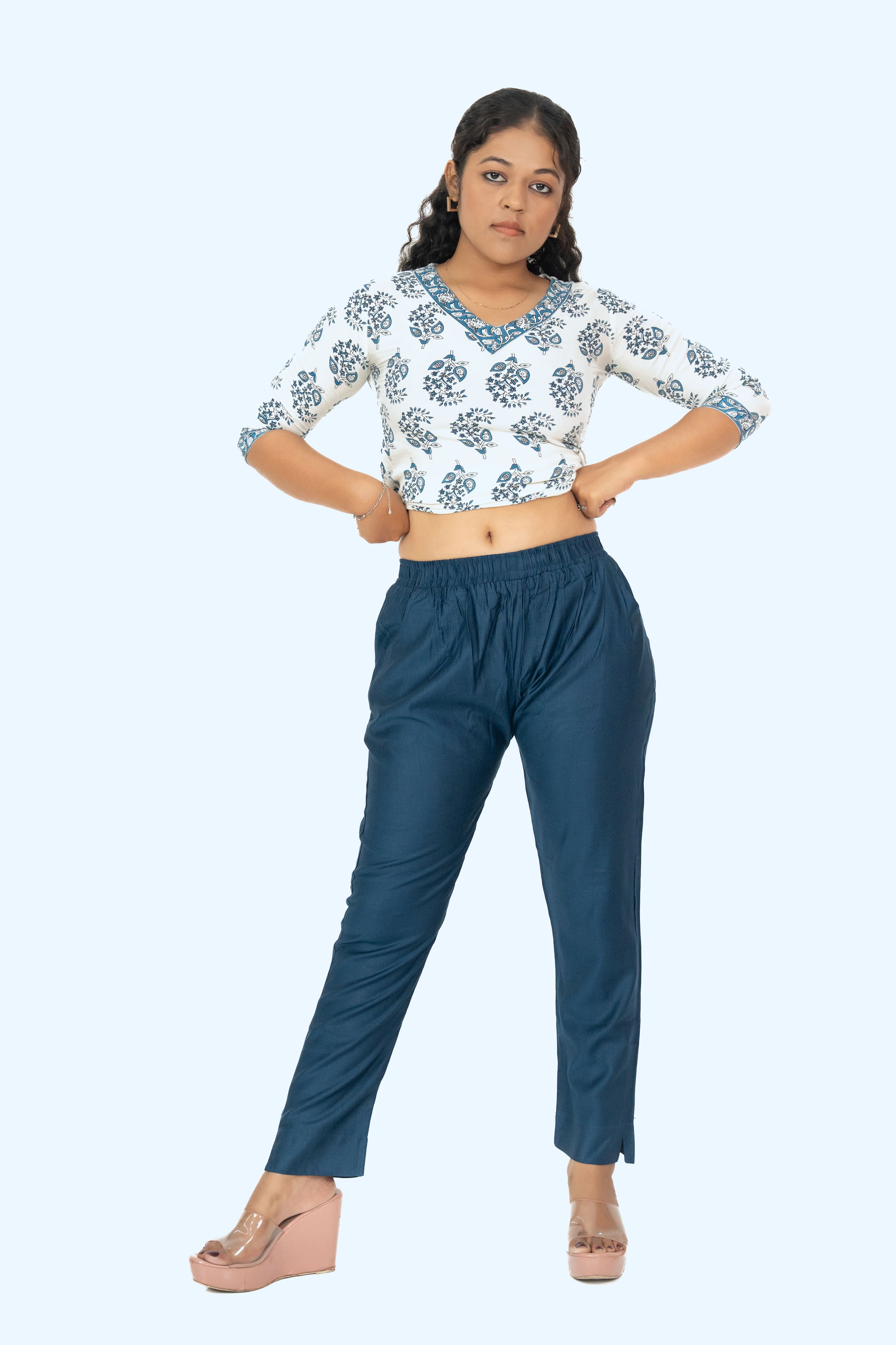 Peacock Blue Rayon Silk Pants