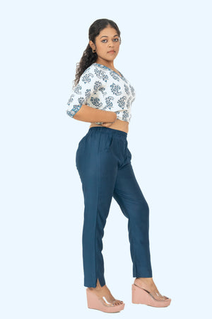 Peacock Blue Rayon Silk Pants