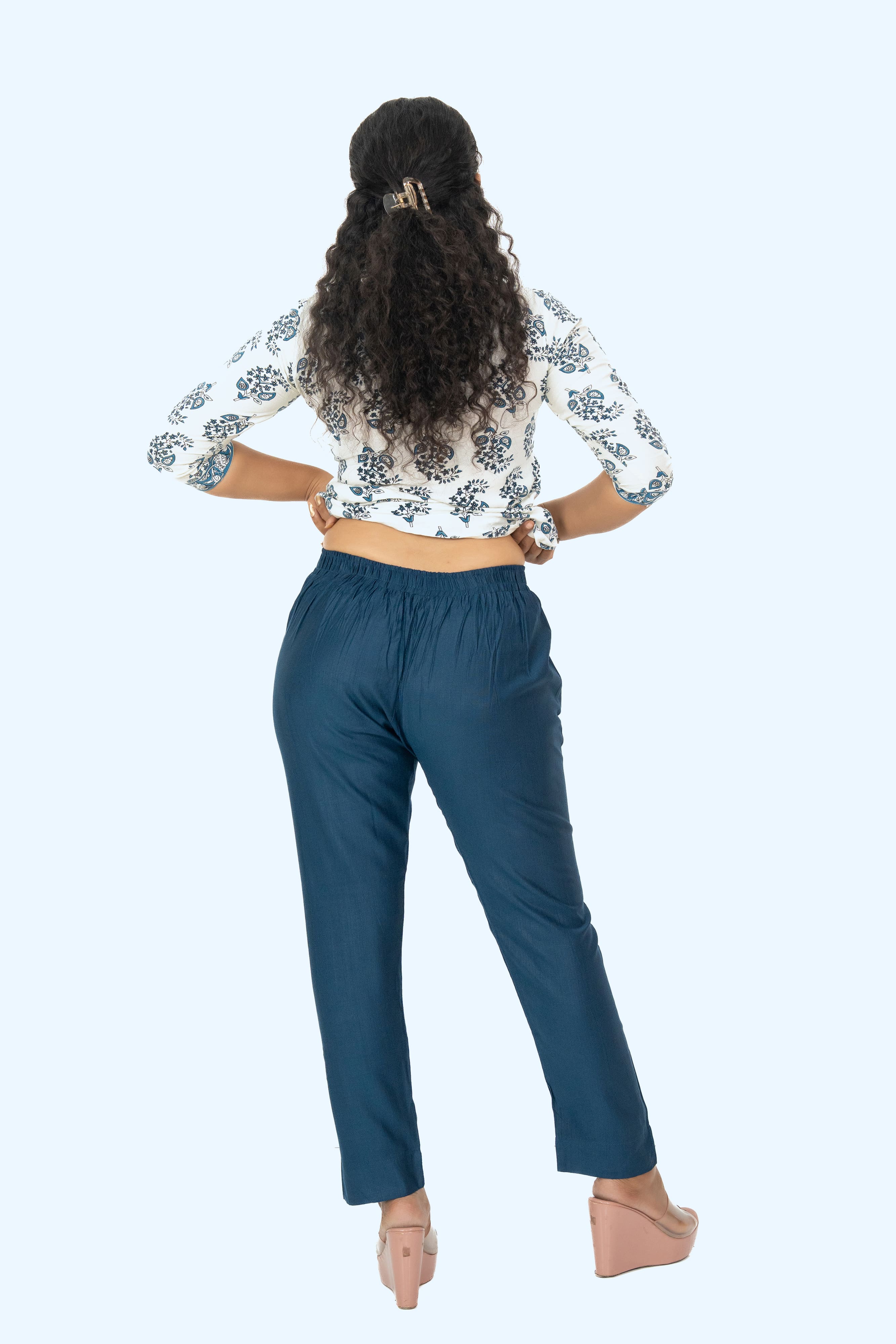 Peacock Blue Rayon Silk Pants