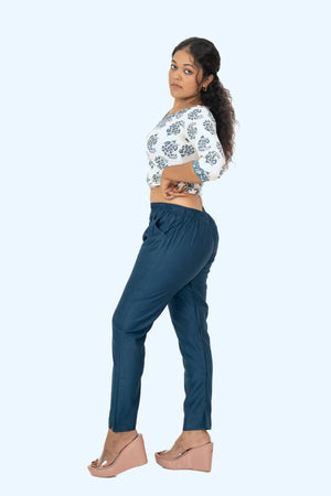 Peacock Blue Rayon Silk Pants