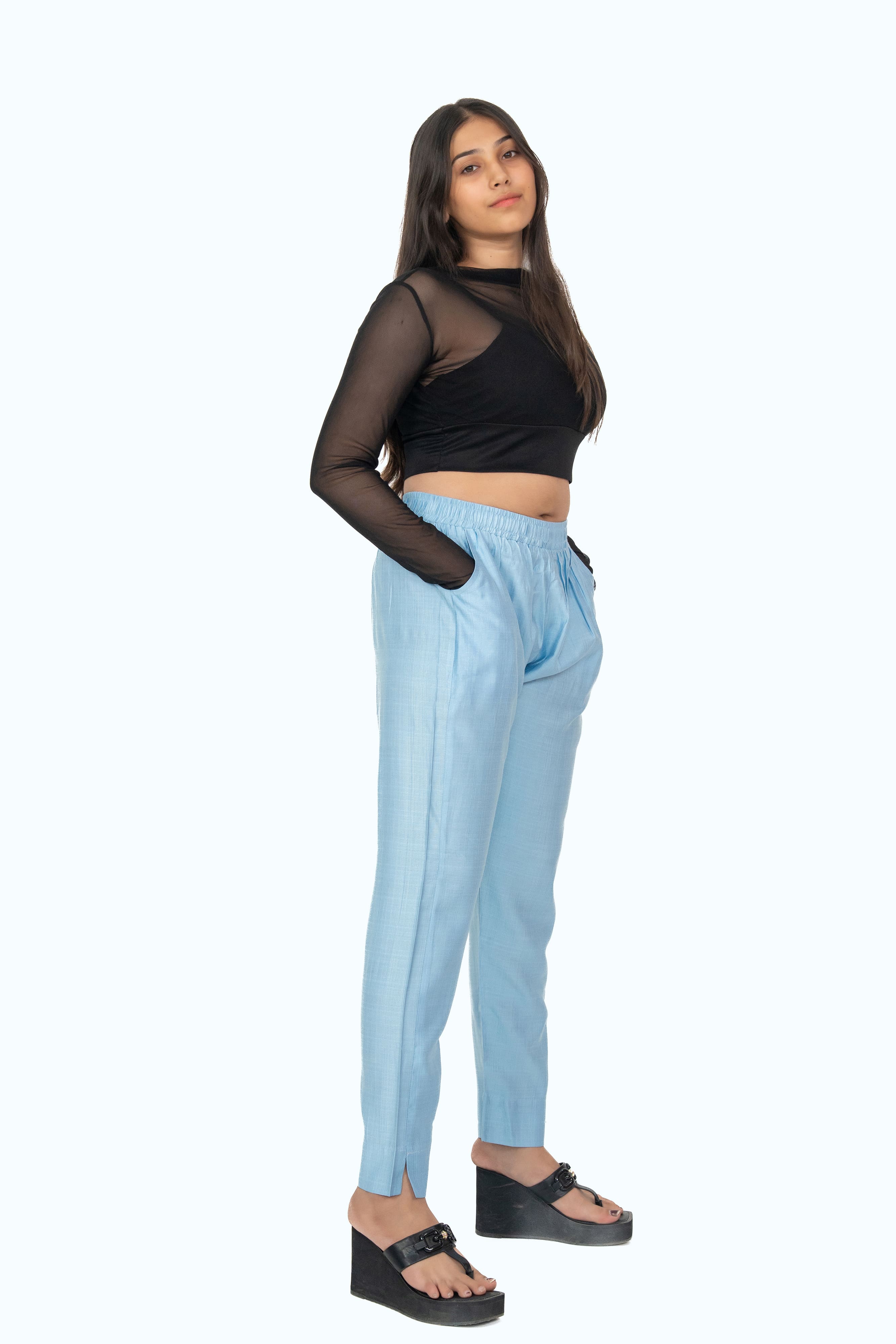 Baby Blue Rayon Silk Pants
