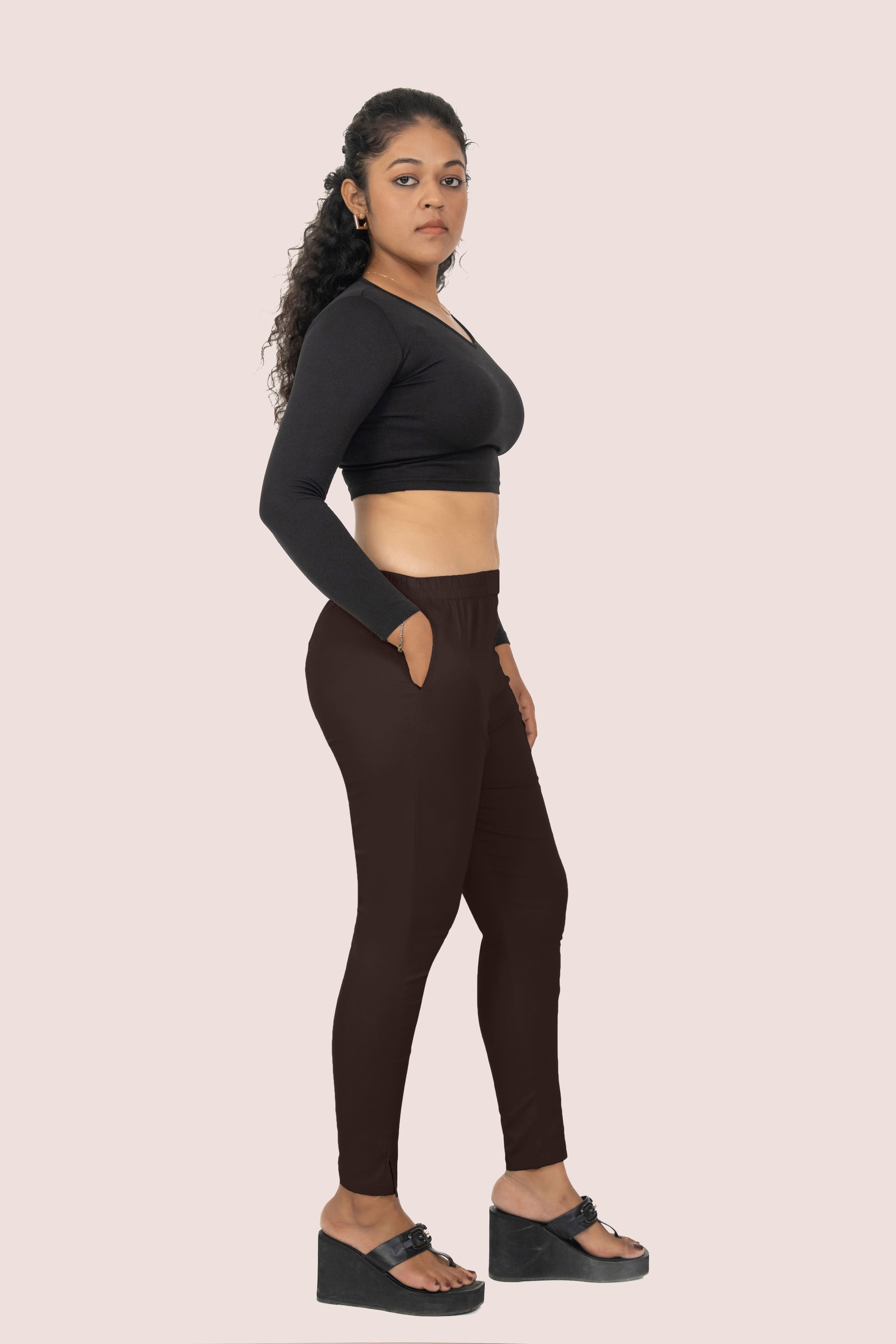 Brown Lycra Stretch Pant