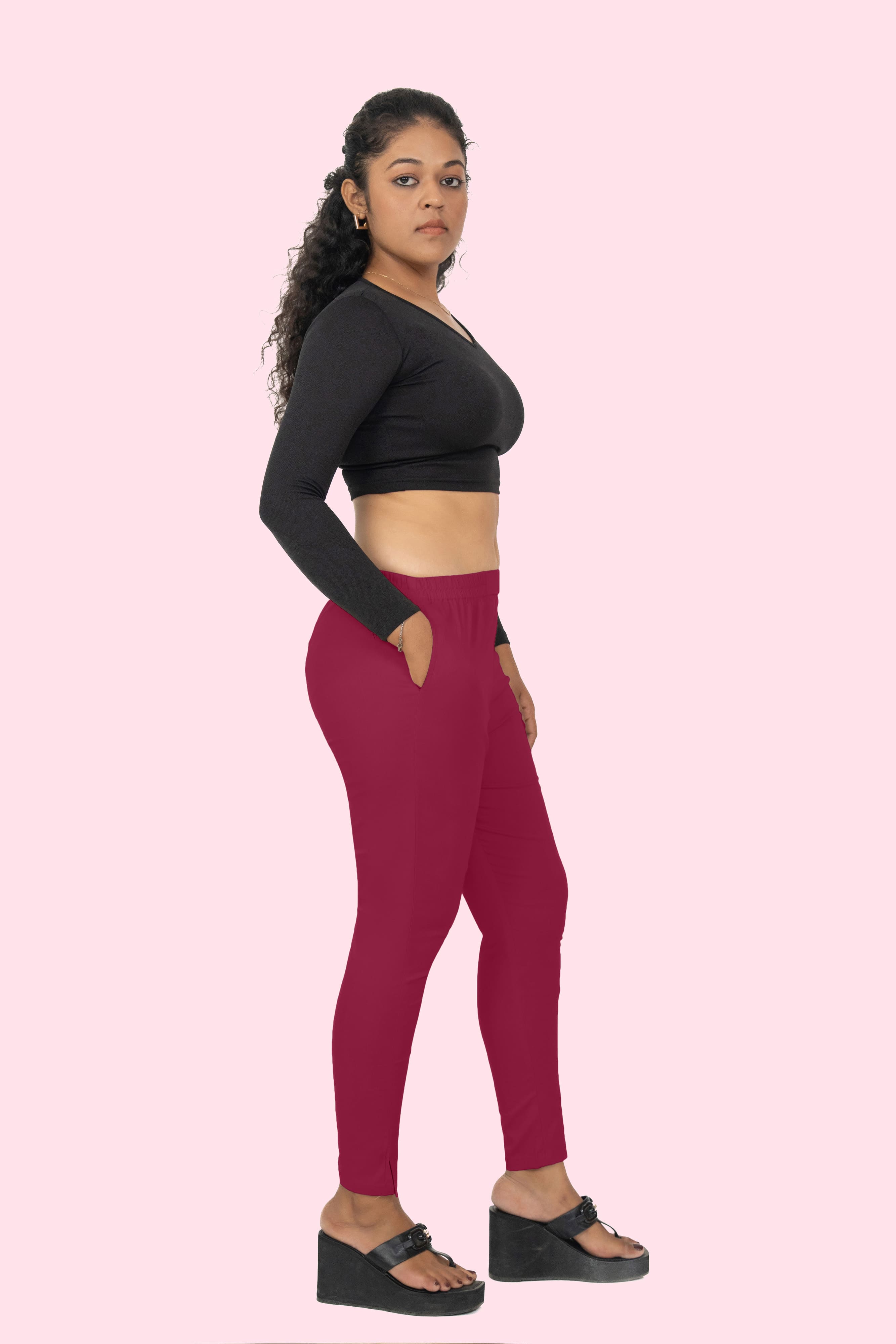 Fuscia Lycra Stretch Pant