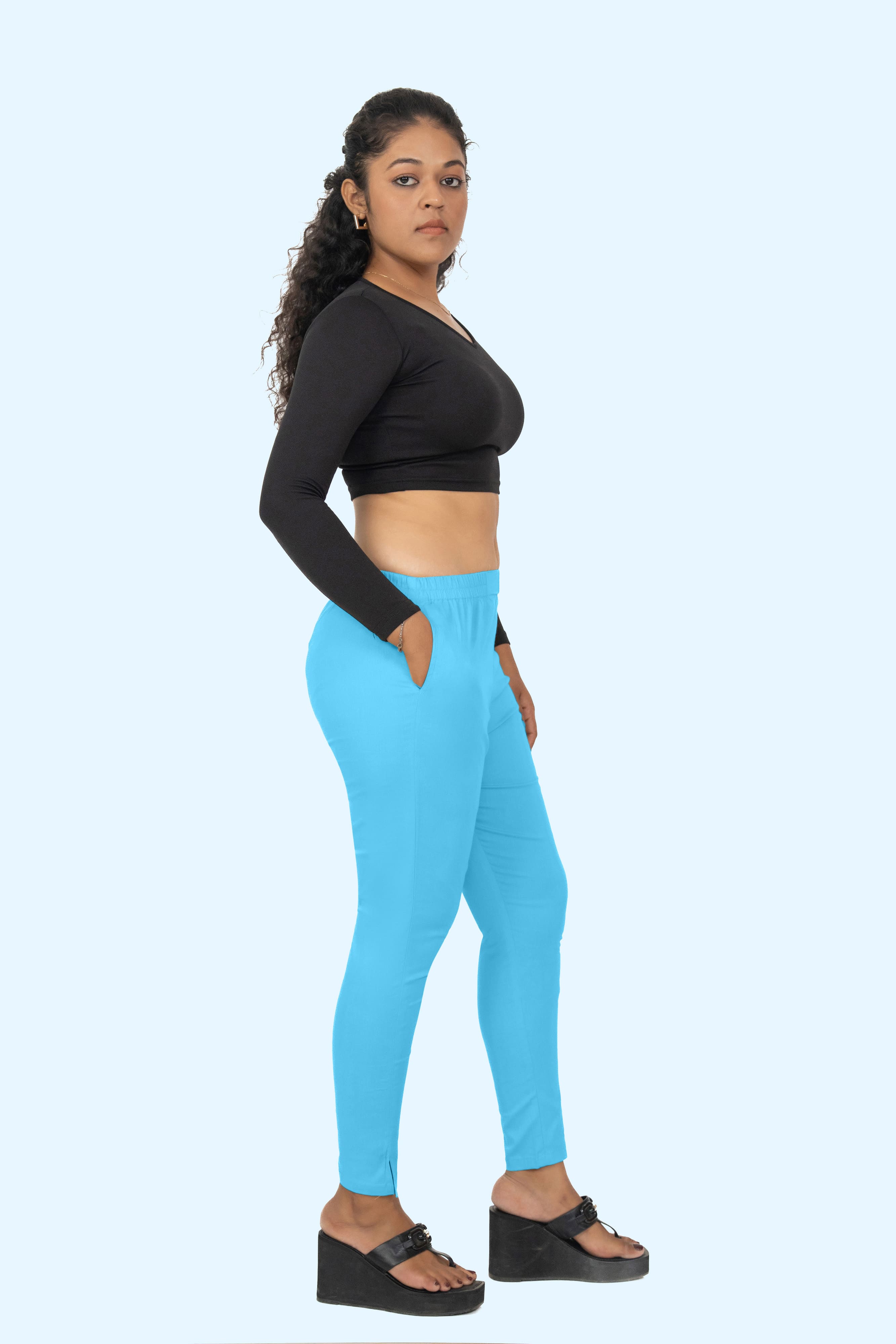 Sky Blue Lycra Stretch Pant