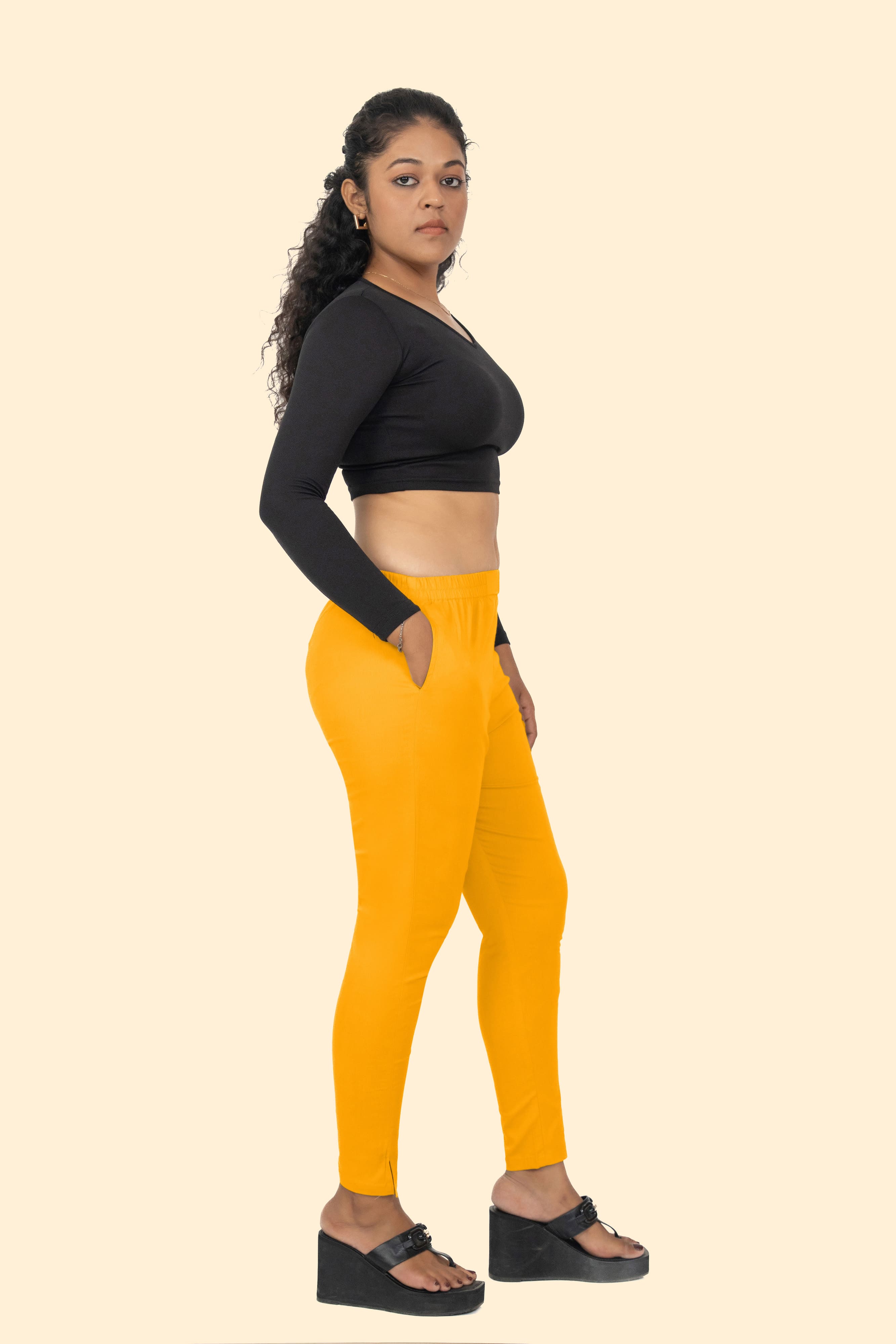 Yellow Lycra Stretch Pant