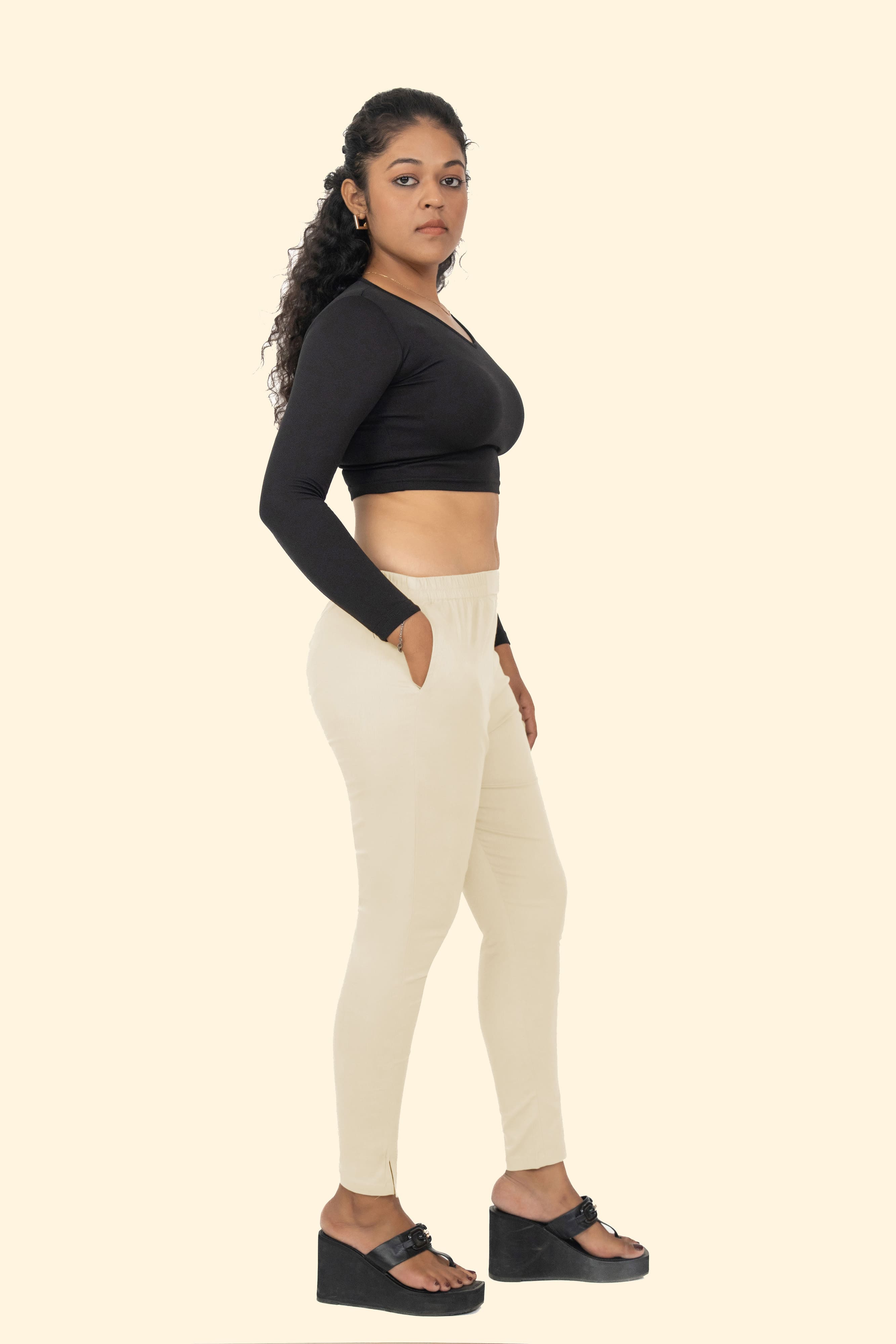 Cream Lycra Stretch Pant